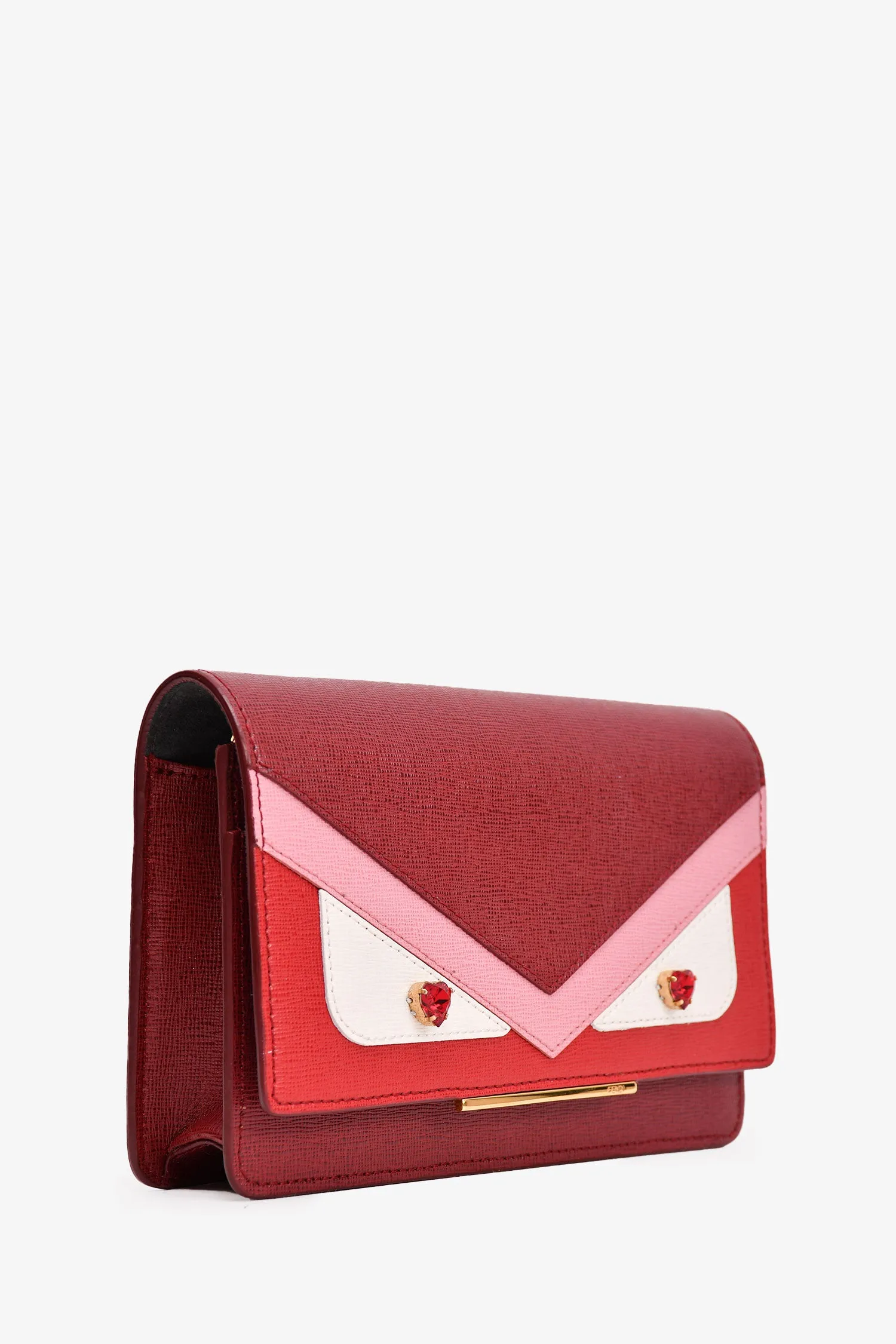 Fendi Red/Pink Leather Monster Wallet On Chain Crossbody