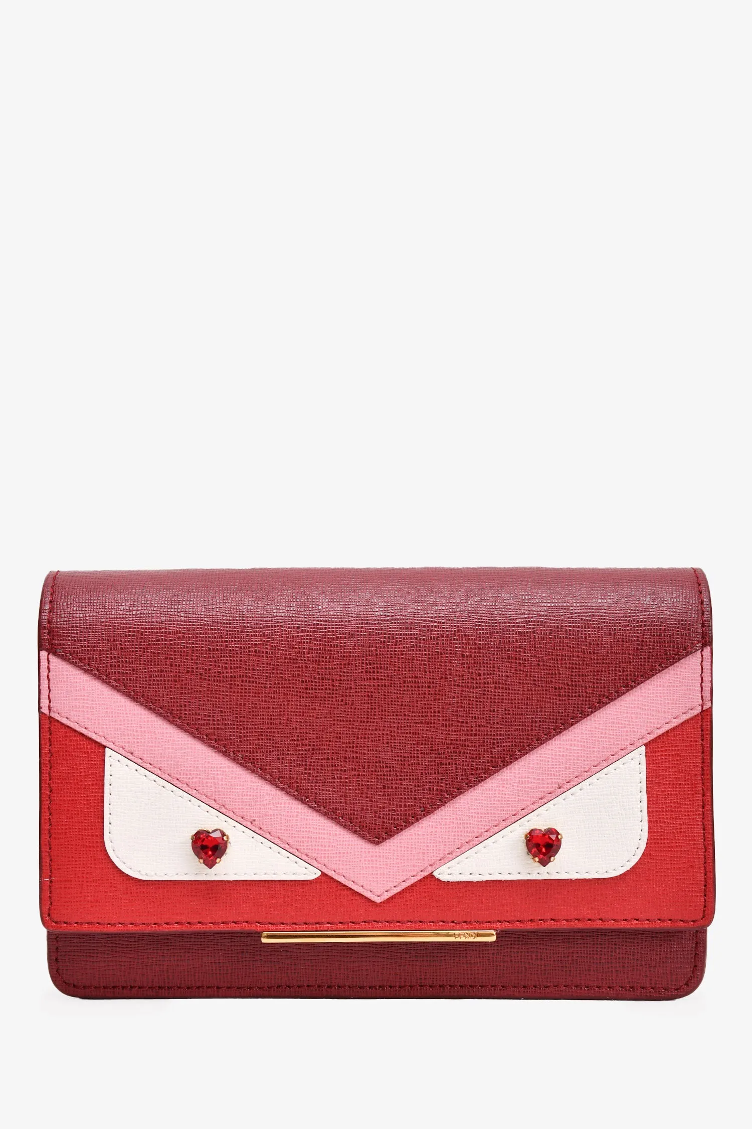 Fendi Red/Pink Leather Monster Wallet On Chain Crossbody