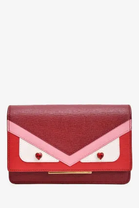 Fendi Red/Pink Leather Monster Wallet On Chain Crossbody