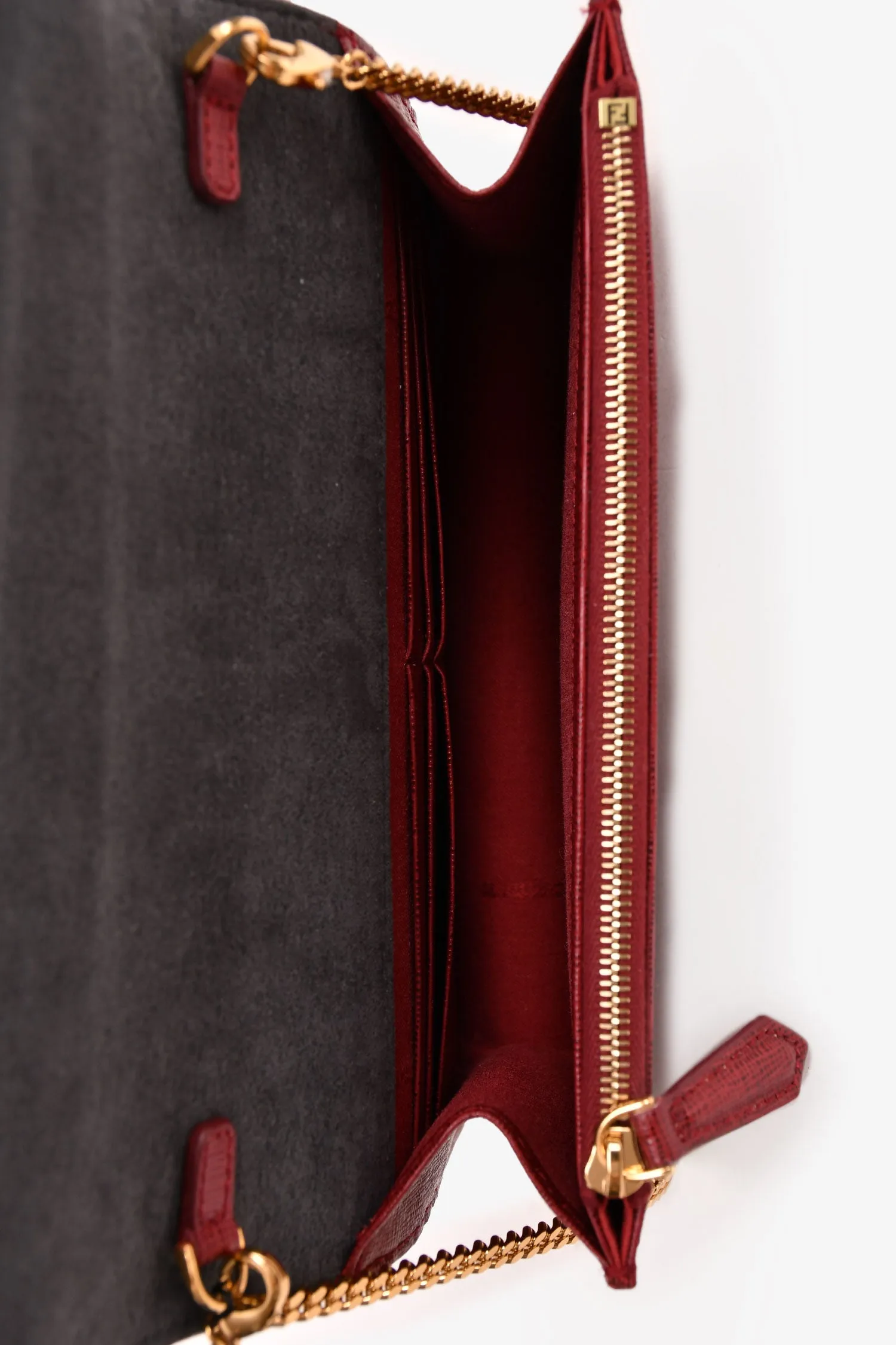 Fendi Red/Pink Leather Monster Wallet On Chain Crossbody