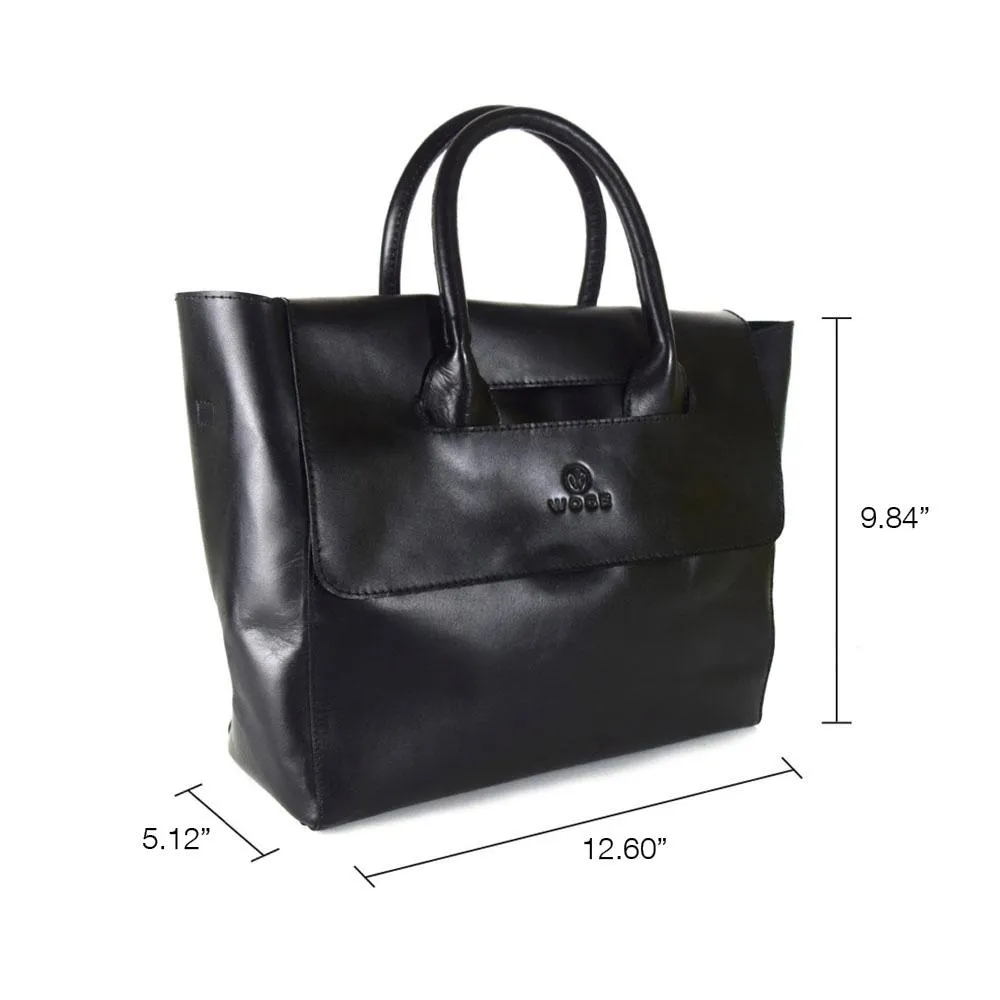Foldover Tote in Black Leather C ncled Carry