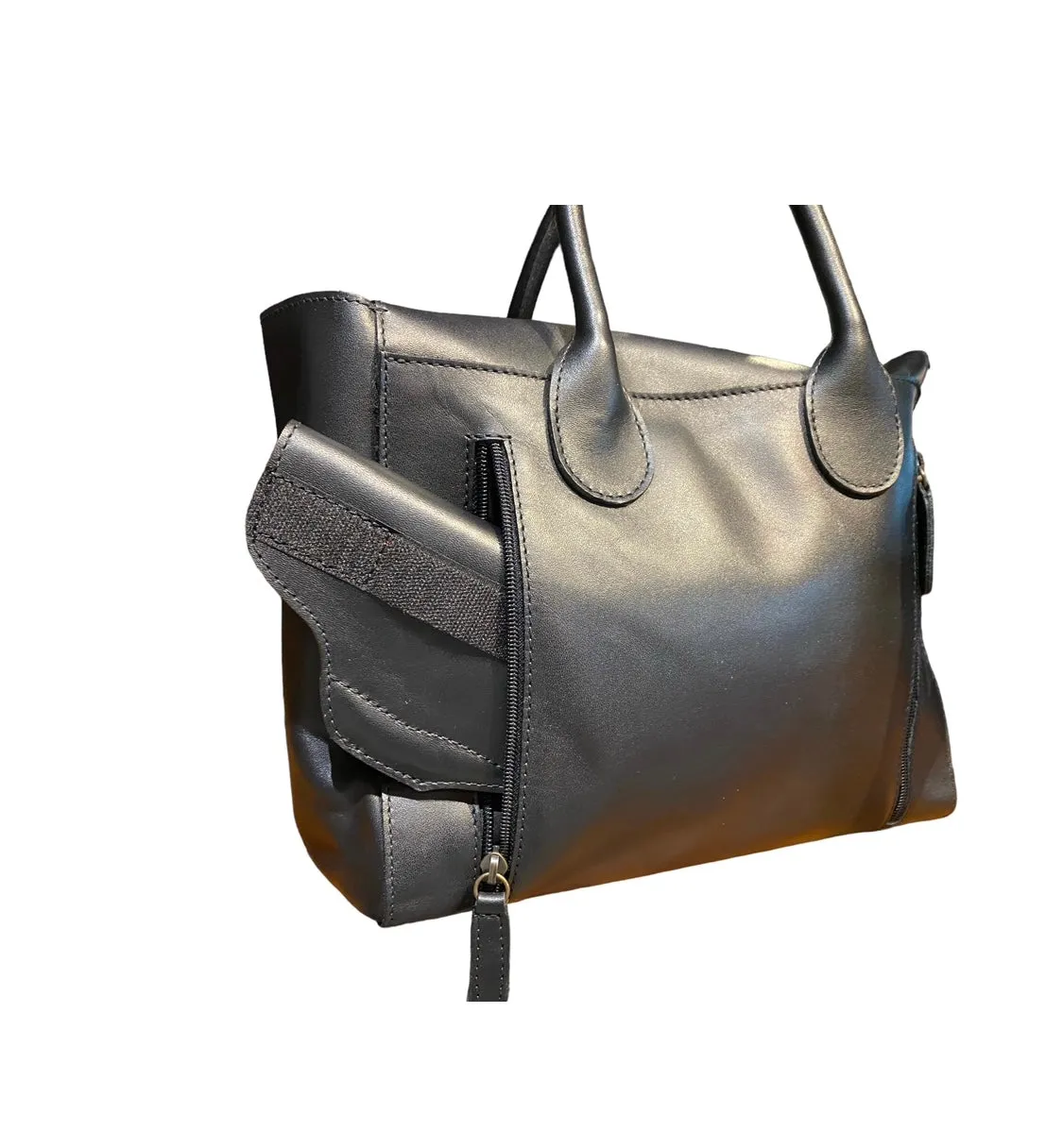 Foldover Tote in Black Leather C ncled Carry