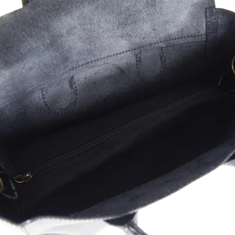 Foldover Tote in Black Leather C ncled Carry