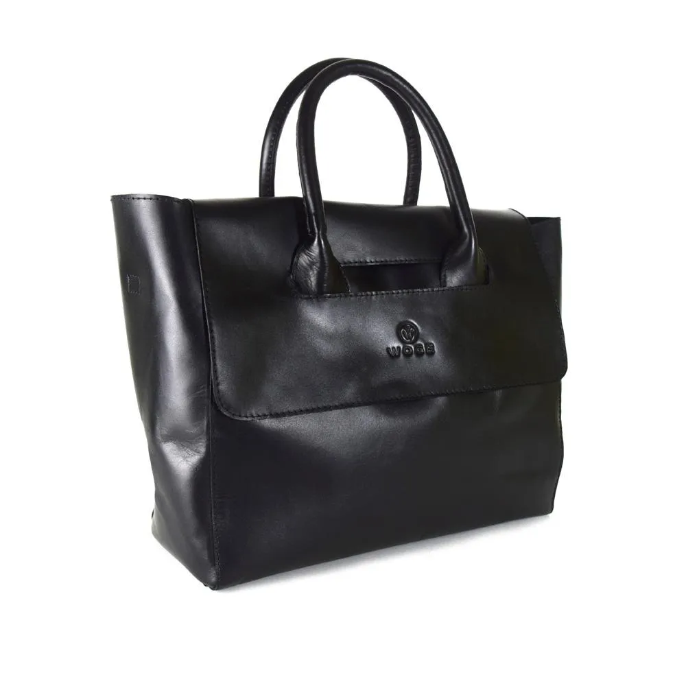 Foldover Tote in Black Leather C ncled Carry