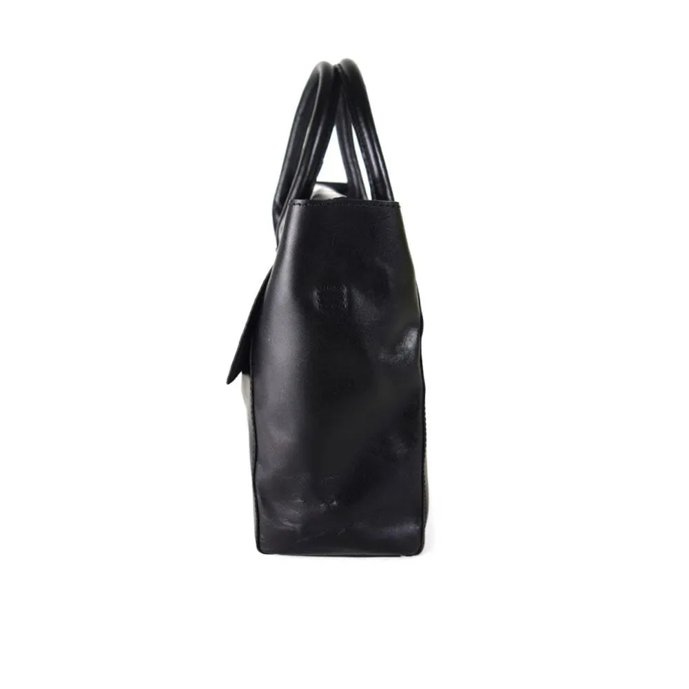 Foldover Tote in Black Leather C ncled Carry