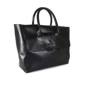 Foldover Tote in Black Leather C ncled Carry