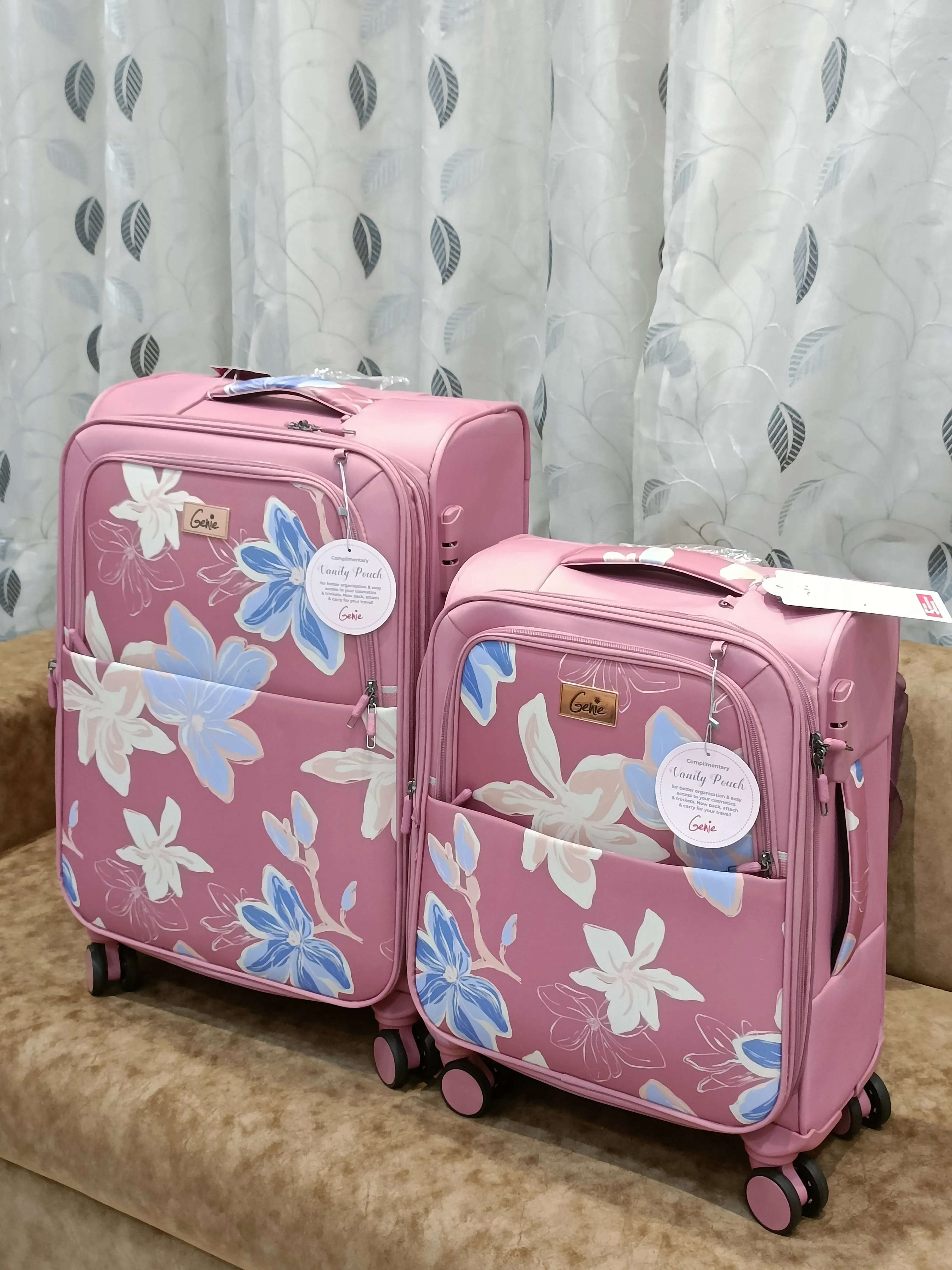 Genie Lily Pink Trolley Bag Dual Wheels & Fixed Combination Lock