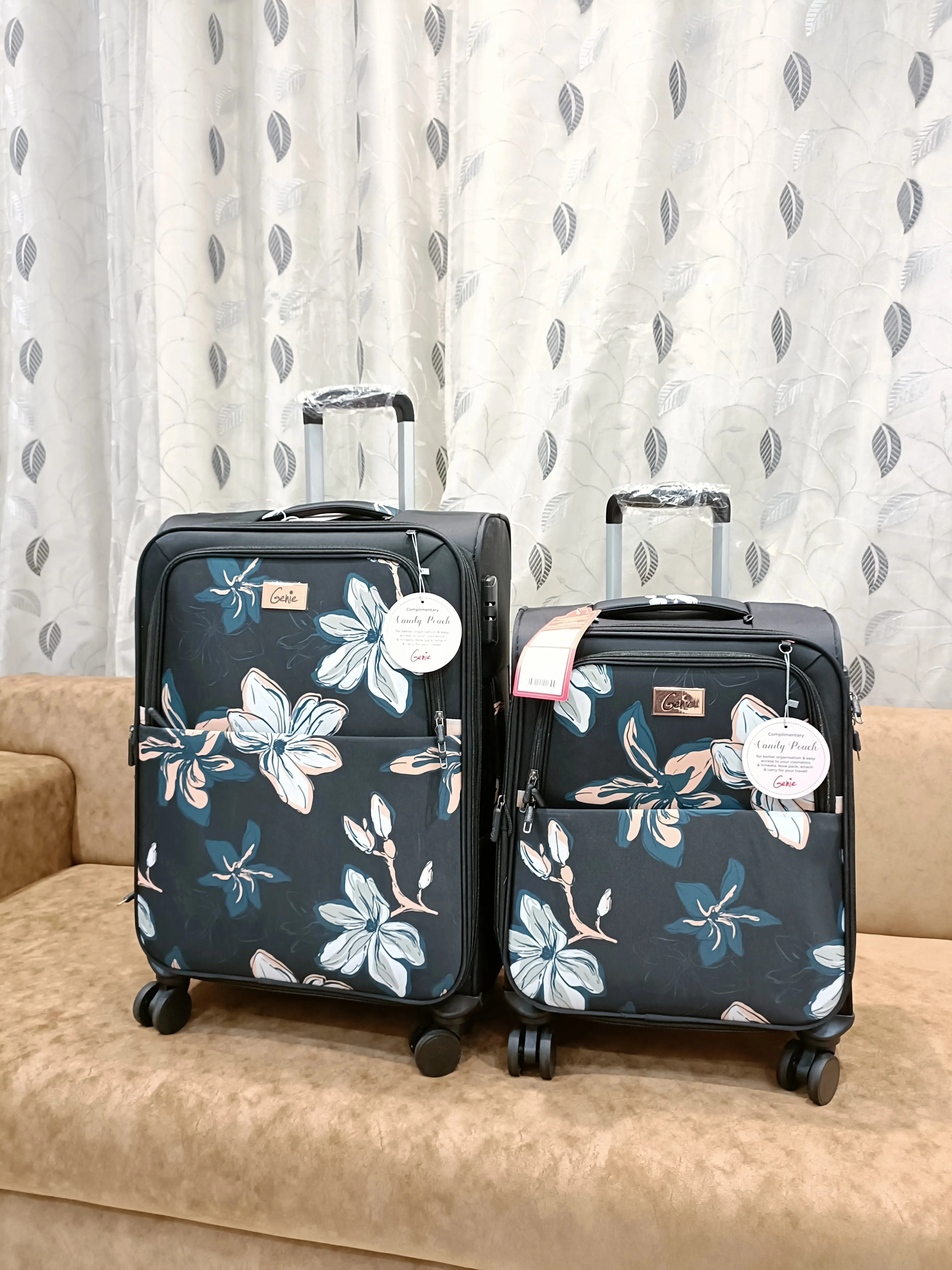 Genie Lily Pink Trolley Bag Dual Wheels & Fixed Combination Lock