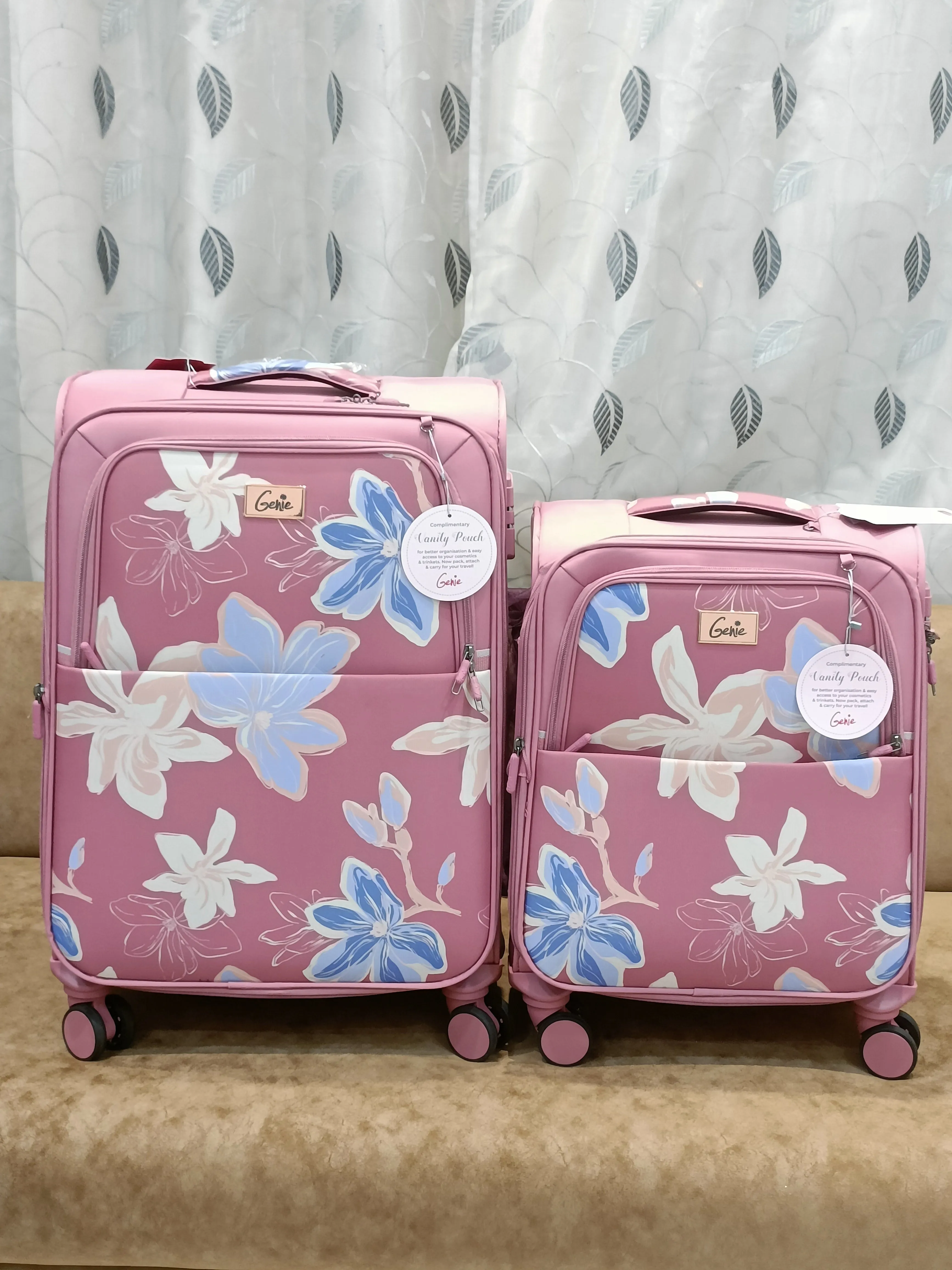 Genie Lily Pink Trolley Bag Dual Wheels & Fixed Combination Lock