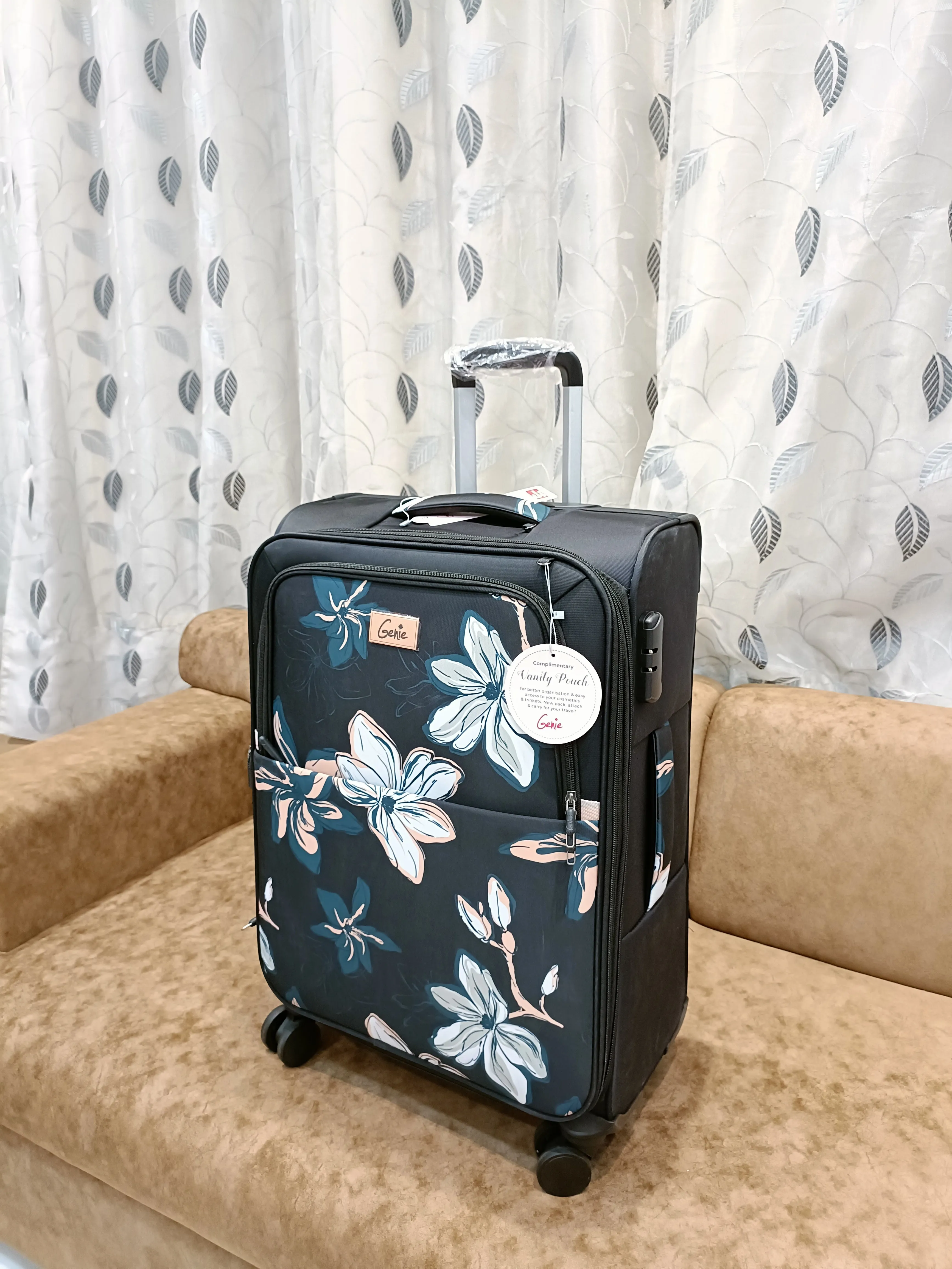 Genie Lily Pink Trolley Bag Dual Wheels & Fixed Combination Lock