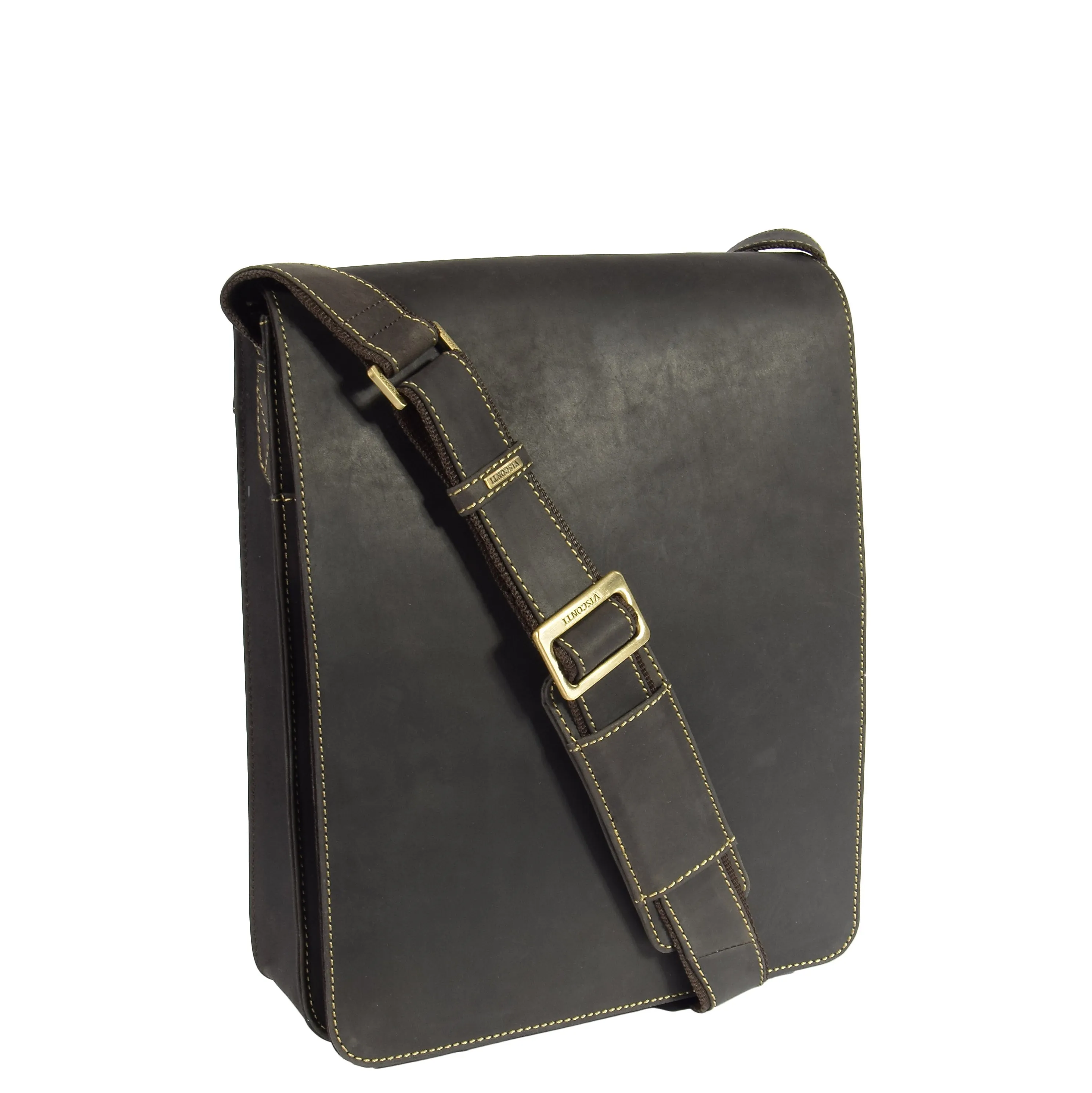 Gents Leather Messenger Shoulder Cross Body News Boy Bag A41 Brown