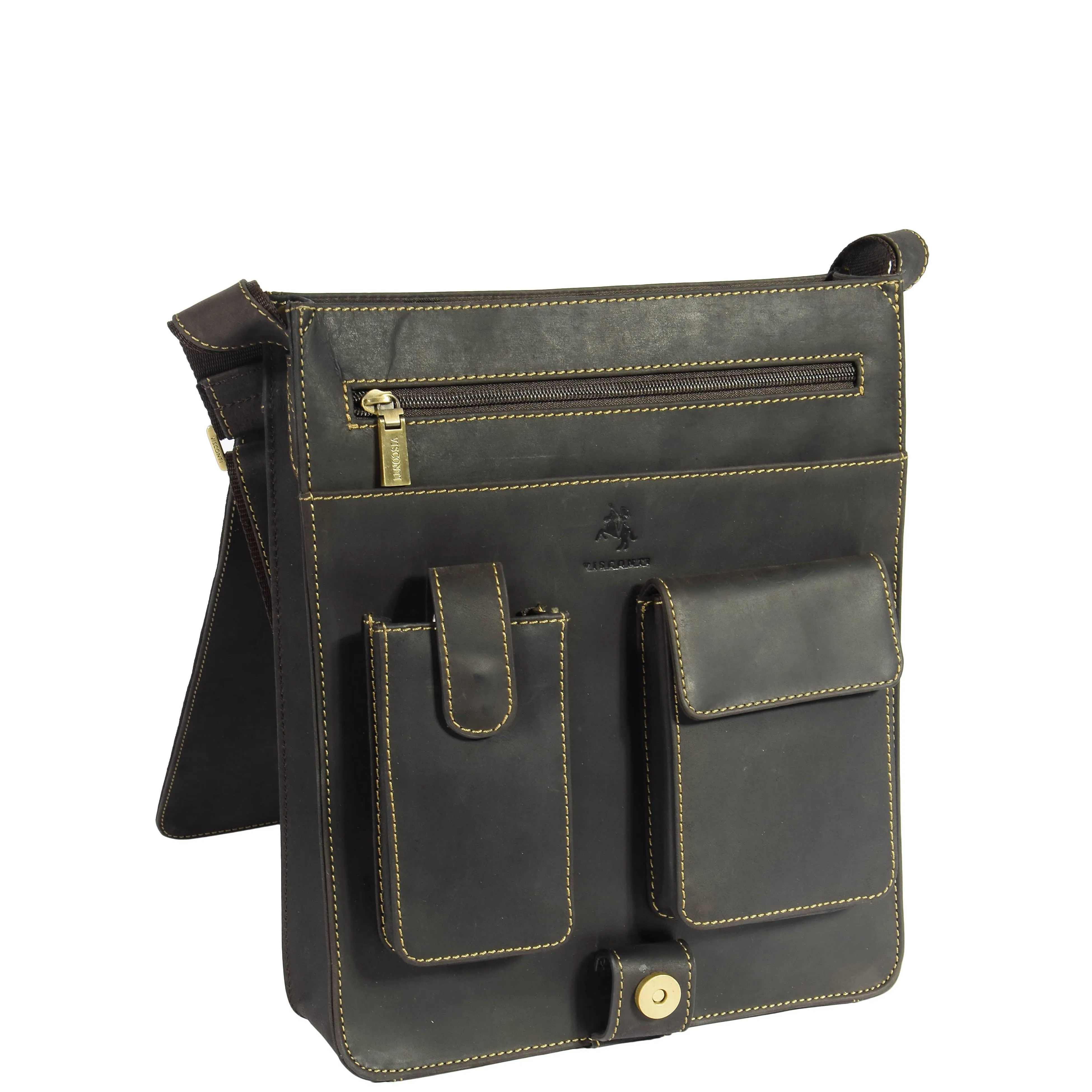 Gents Leather Messenger Shoulder Cross Body News Boy Bag A41 Brown