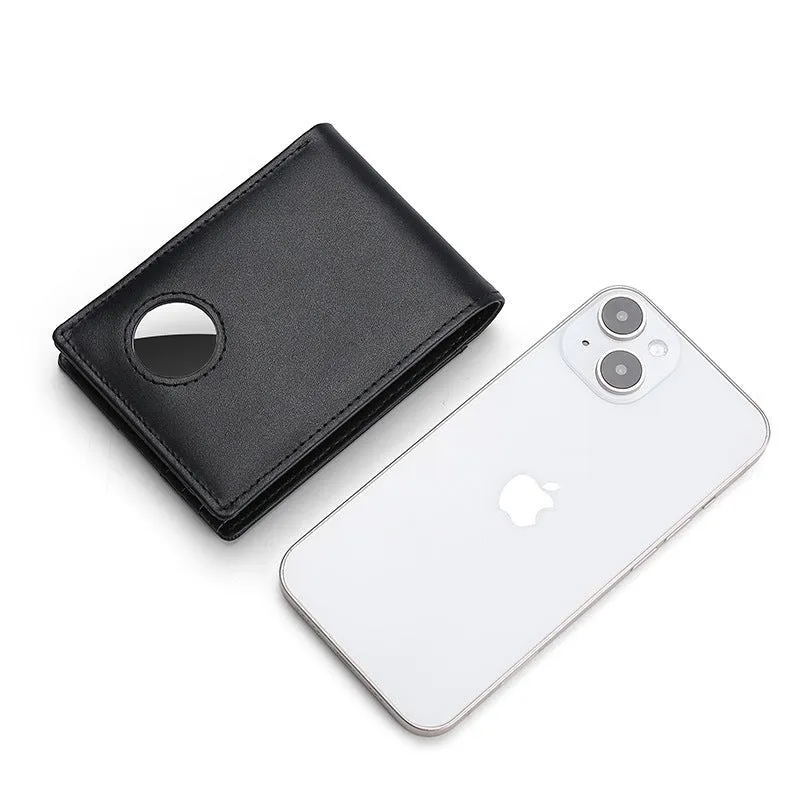 Genuine Leather Wallet With Airtag Pouch