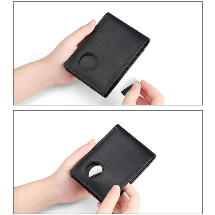 Genuine Leather Wallet With Airtag Pouch