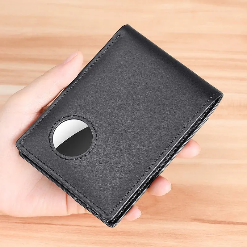 Genuine Leather Wallet With Airtag Pouch
