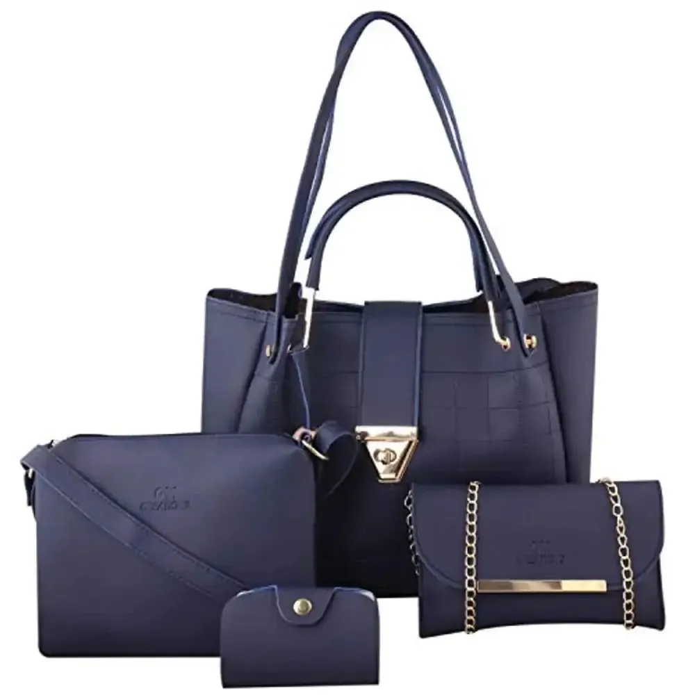 GM Creations ? PU Leather Latest Trendy Fashionable Ladies Top Handle Handbag With Sling Bag Shoulder Bag Clutch Combo 4pcs Purse Set For Women And Girl Bag(Blue)