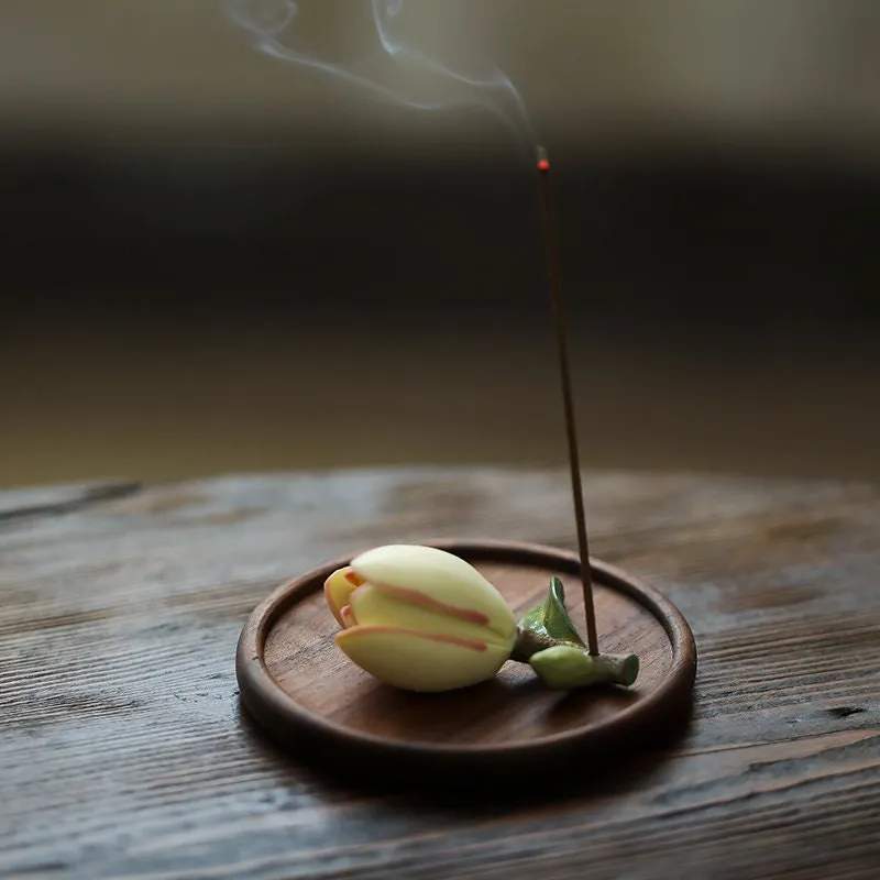 Gohobi Handmade Ceramic Flower Incense Holder Ornament