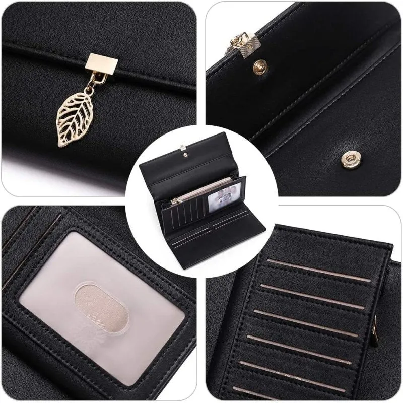 GOIACII  Ladies Purse, Leather Women'S Wallet RFID Blocking Long Purse Zipper Coin Purse with Multiple Card Slots and Phone Pocket
