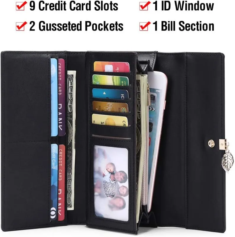 GOIACII  Ladies Purse, Leather Women'S Wallet RFID Blocking Long Purse Zipper Coin Purse with Multiple Card Slots and Phone Pocket