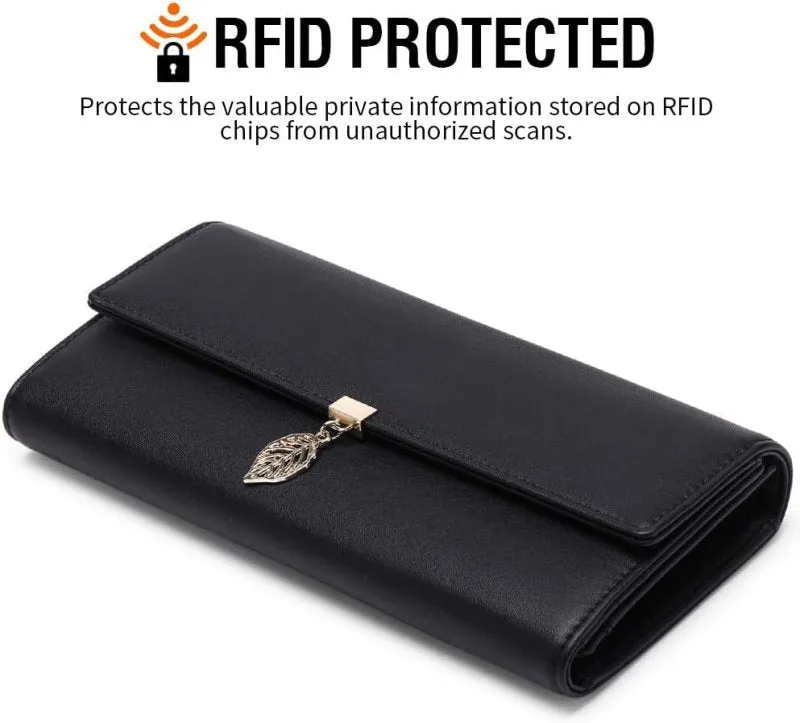 GOIACII  Ladies Purse, Leather Women'S Wallet RFID Blocking Long Purse Zipper Coin Purse with Multiple Card Slots and Phone Pocket