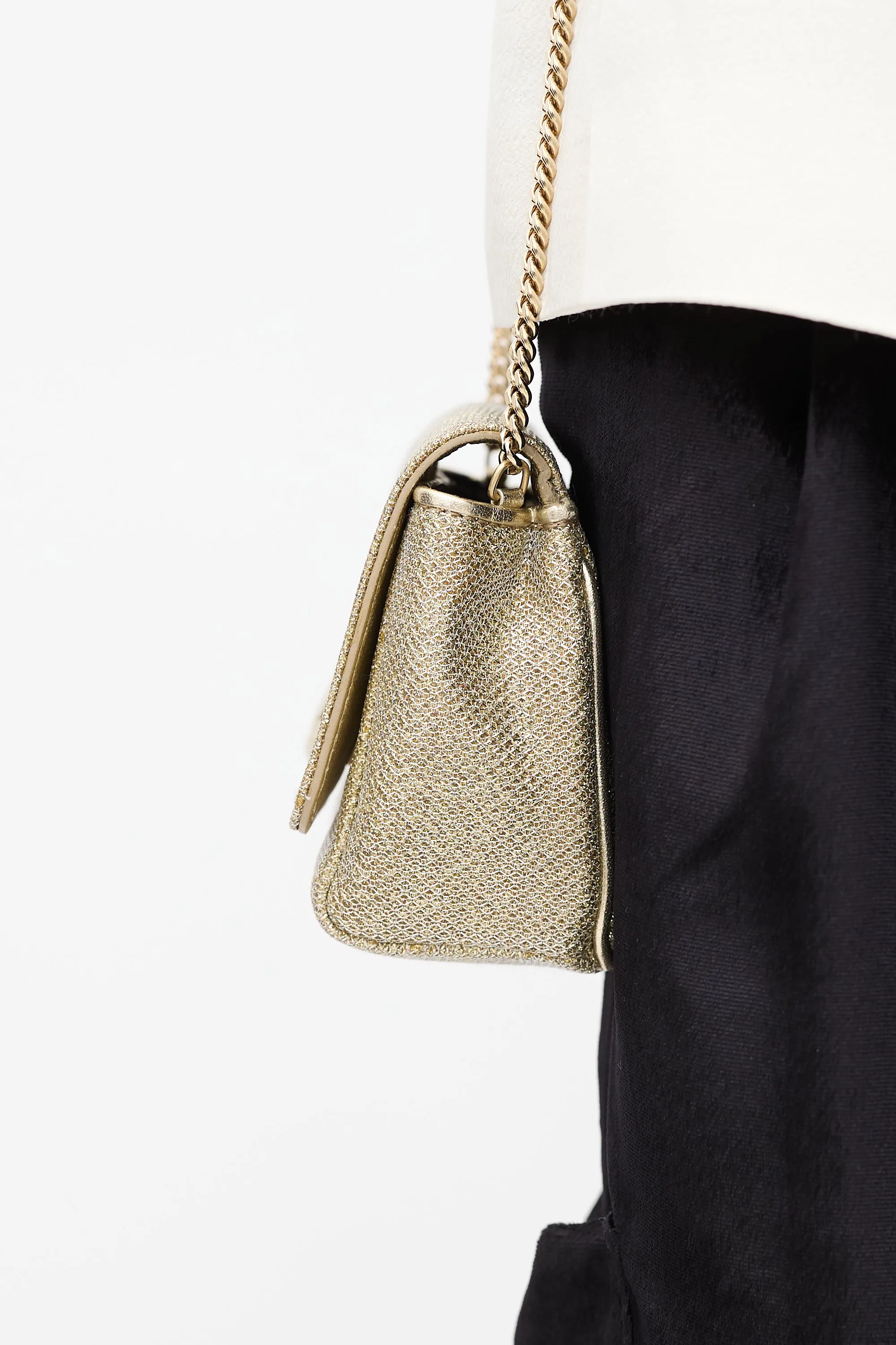Gold Glitter Mini Ruby Chain Flap Bag