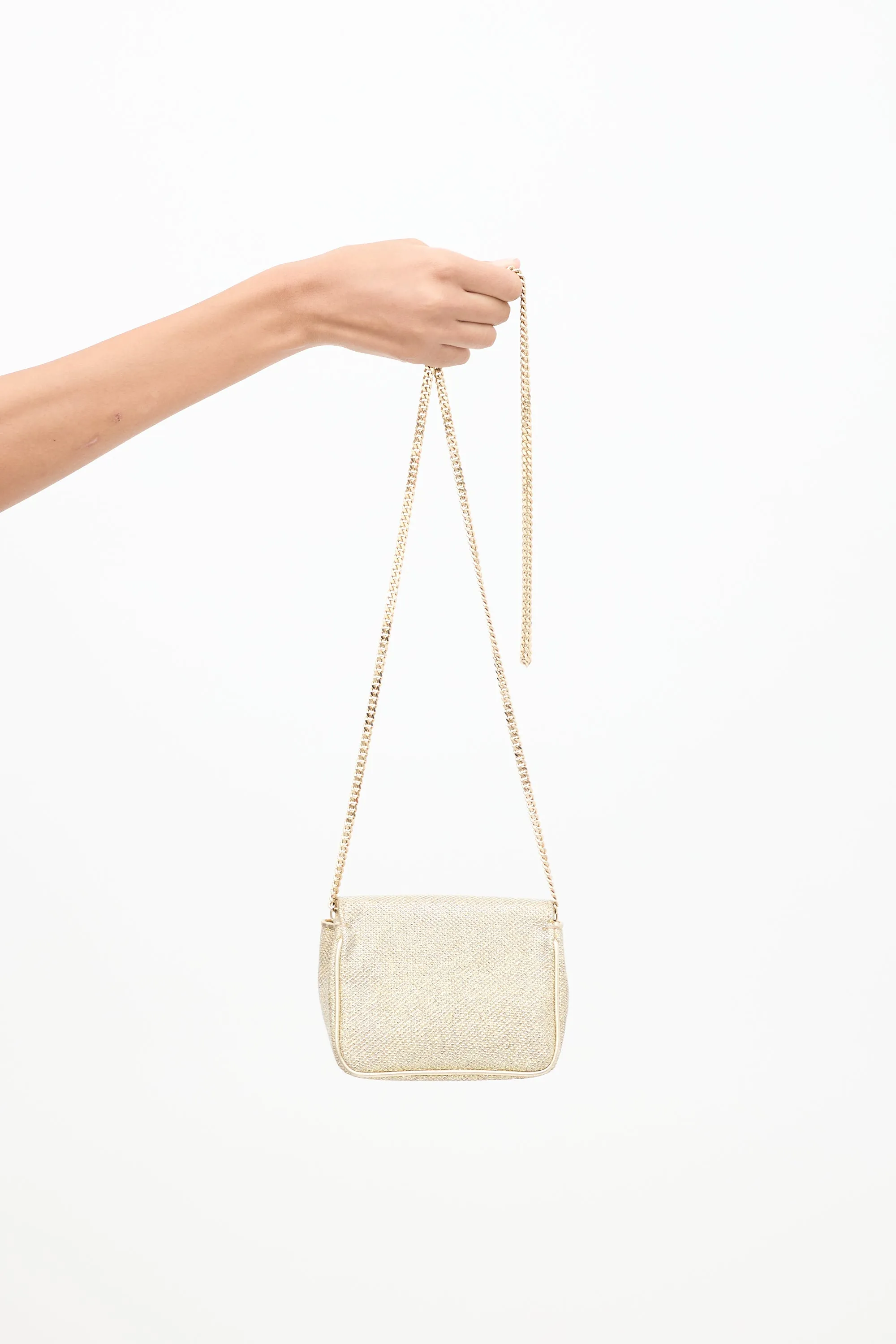 Gold Glitter Mini Ruby Chain Flap Bag