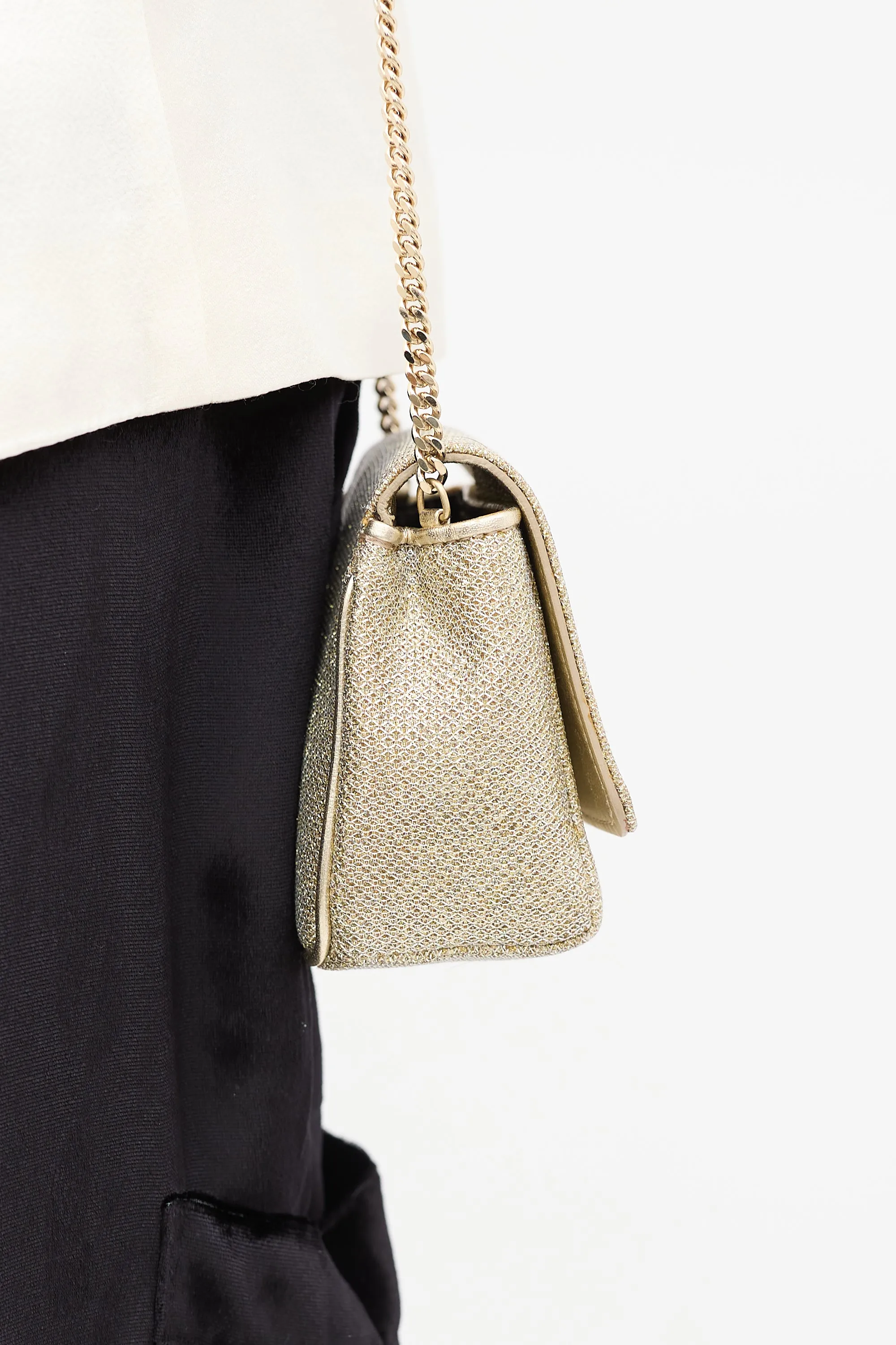 Gold Glitter Mini Ruby Chain Flap Bag