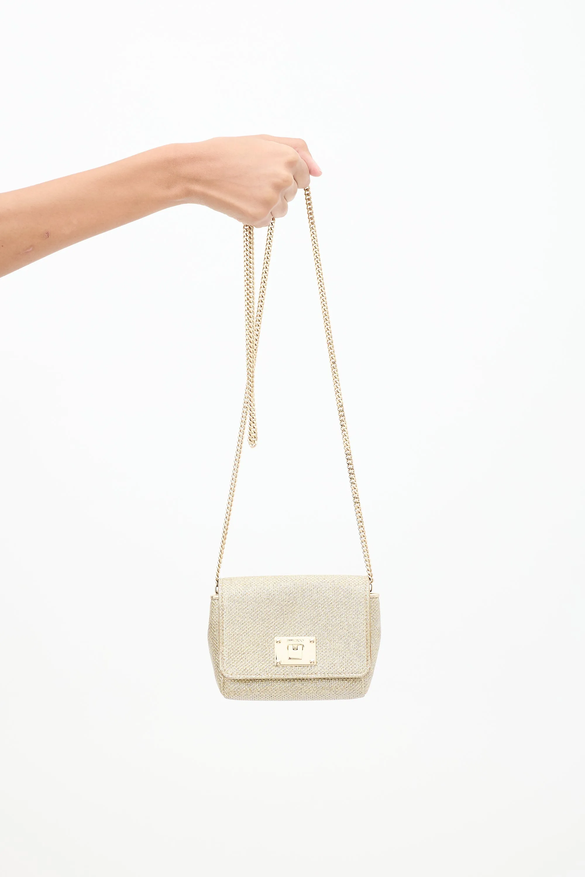 Gold Glitter Mini Ruby Chain Flap Bag