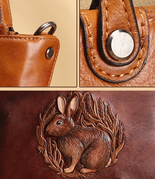 Handmade Ladies Embossed Leather Crossbody Purse Handbags For Women