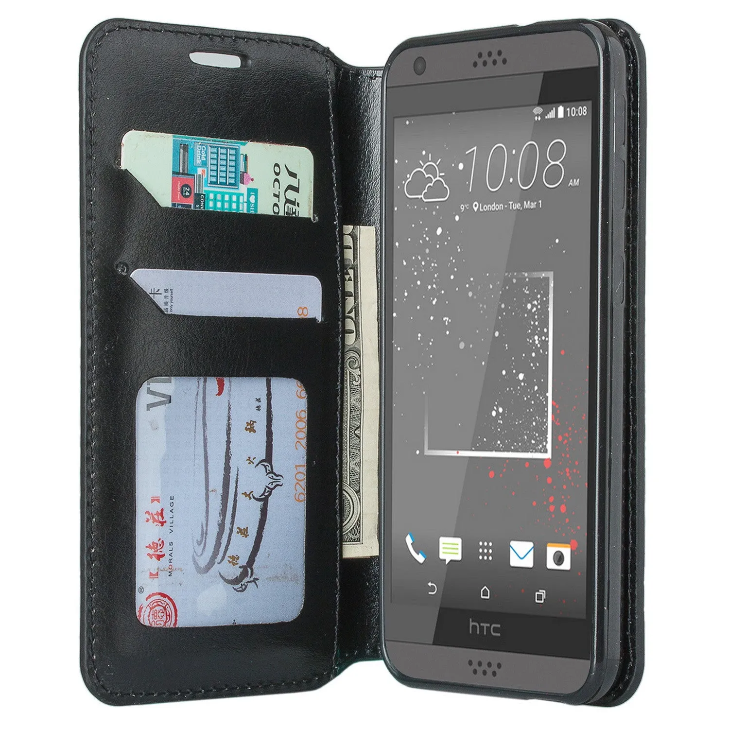 HTC Desire 530 Case, Pu Leather Magnetic Flip Fold[Kickstand] Wallet Case with ID & Card Slots for Desire 530 - Black