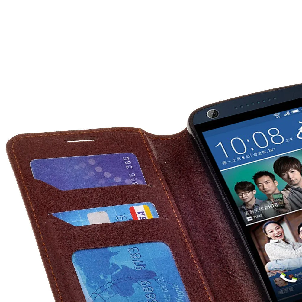 HTC Desire 626 Case, Wallet Case, Pu Leather Wallet [Kickstand] Case with ID & Credit Card Slots - Brown