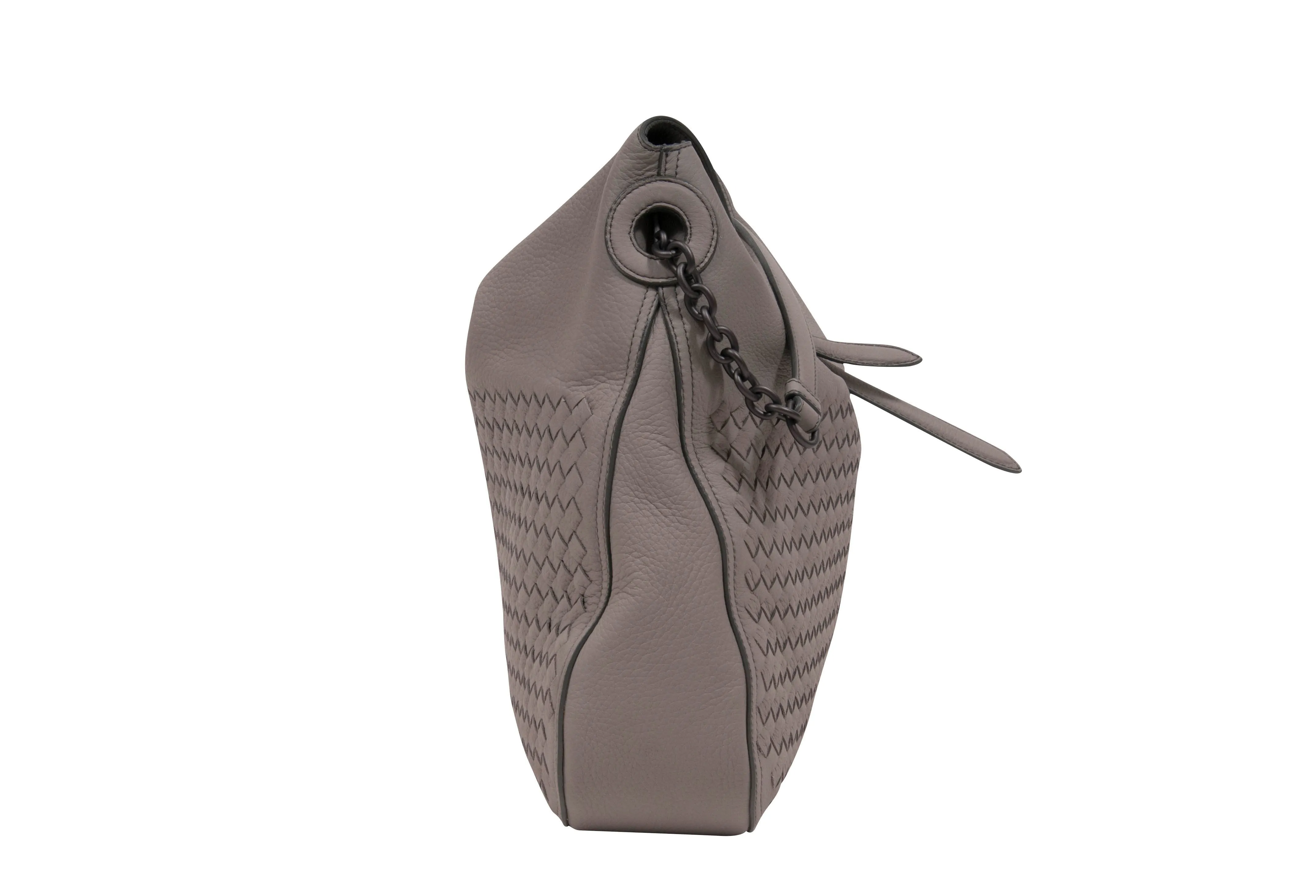 Intrecciato Cervo Flap-Top Gray Hobo Bag