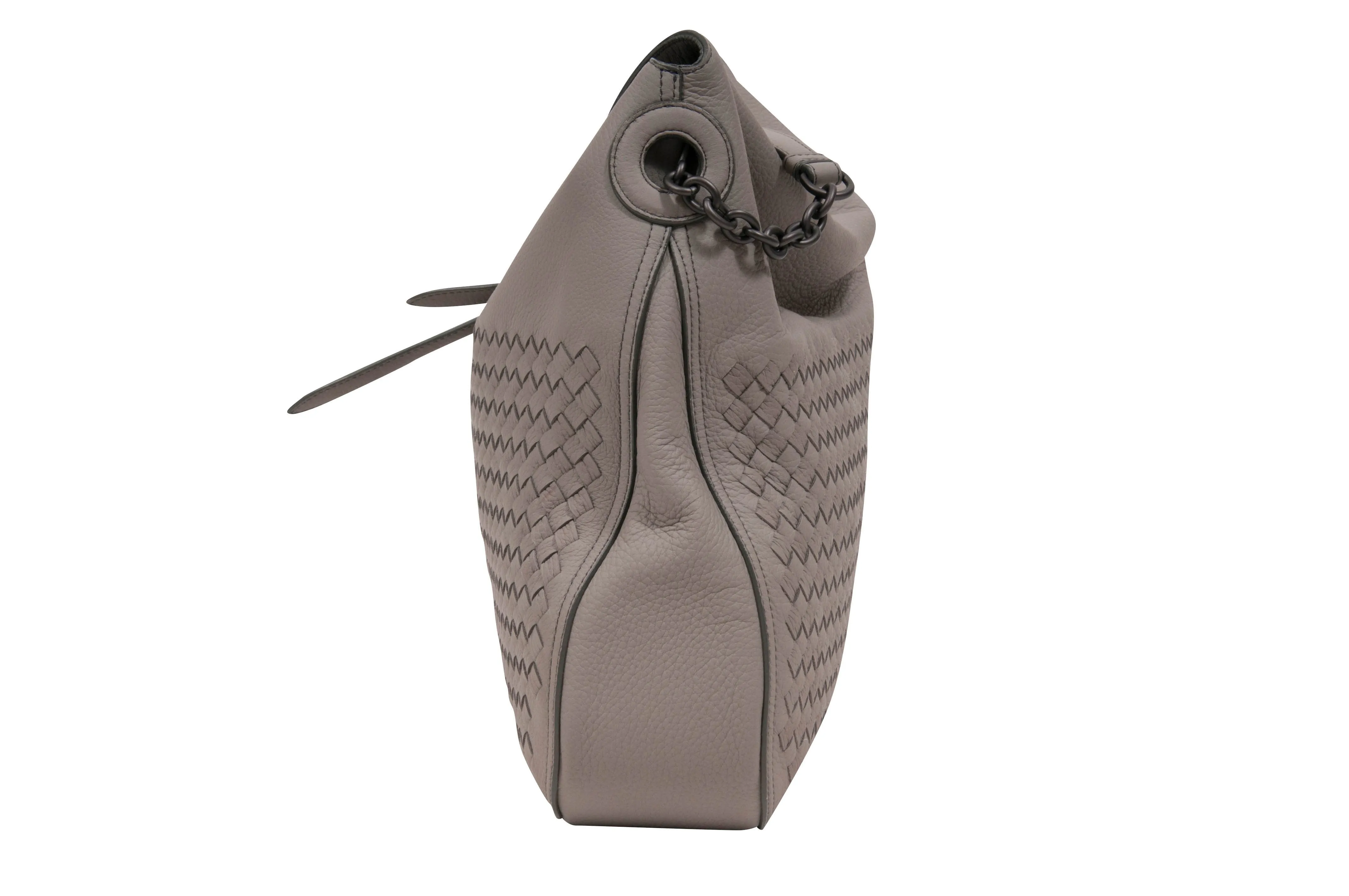 Intrecciato Cervo Flap-Top Gray Hobo Bag