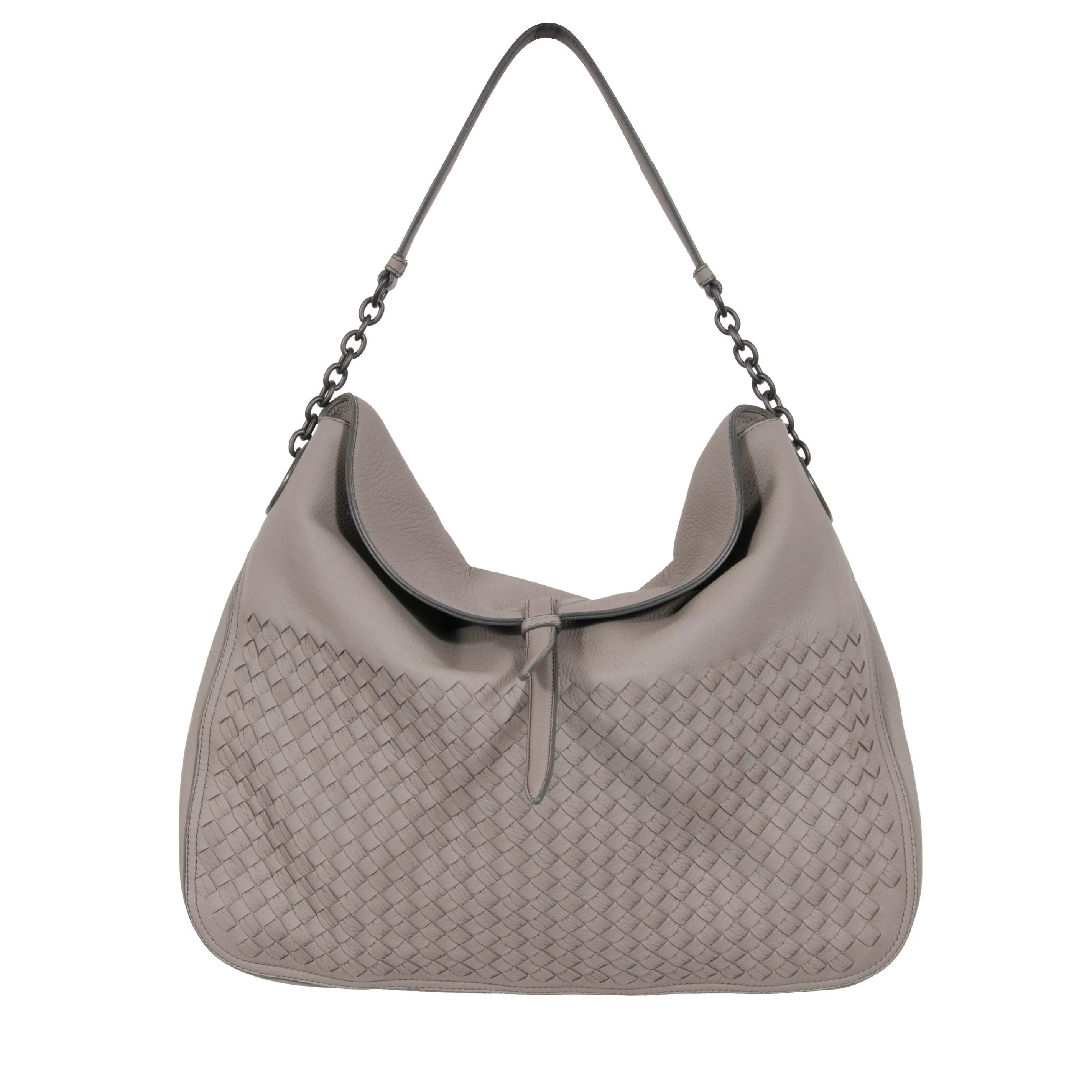 Intrecciato Cervo Flap-Top Gray Hobo Bag