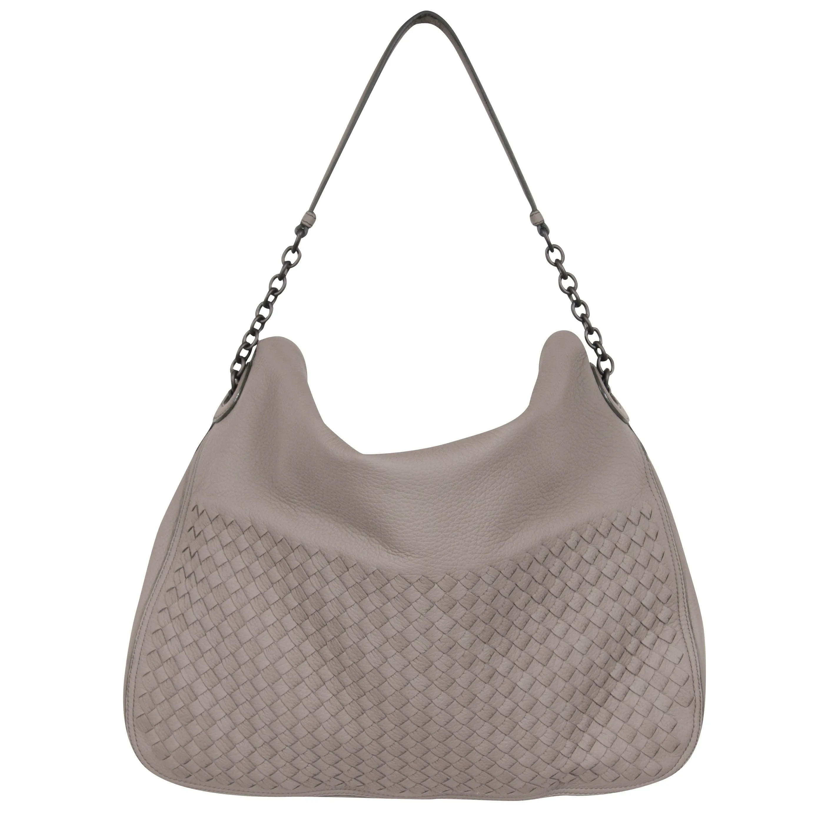 Intrecciato Cervo Flap-Top Gray Hobo Bag