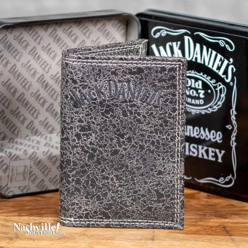 Jack Daniels BiFold Wallet Embroidered Gray and Black Accent