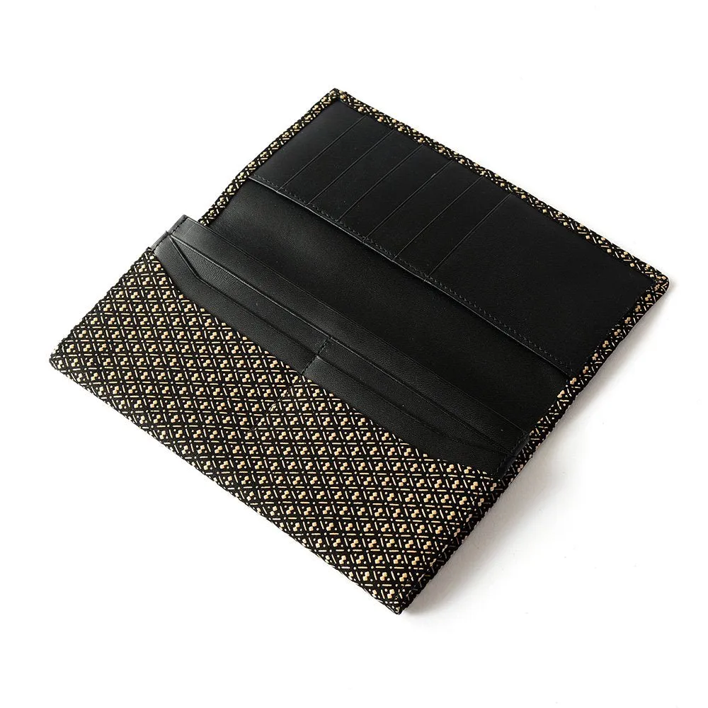 Koshu Inden Japanese Deerskin Leather with Urushi (Japanese Lacquer) Long Wallet - Gourd Pattern / Gray-Black - ,  Made in Japan,  Japanese Leather Wallet