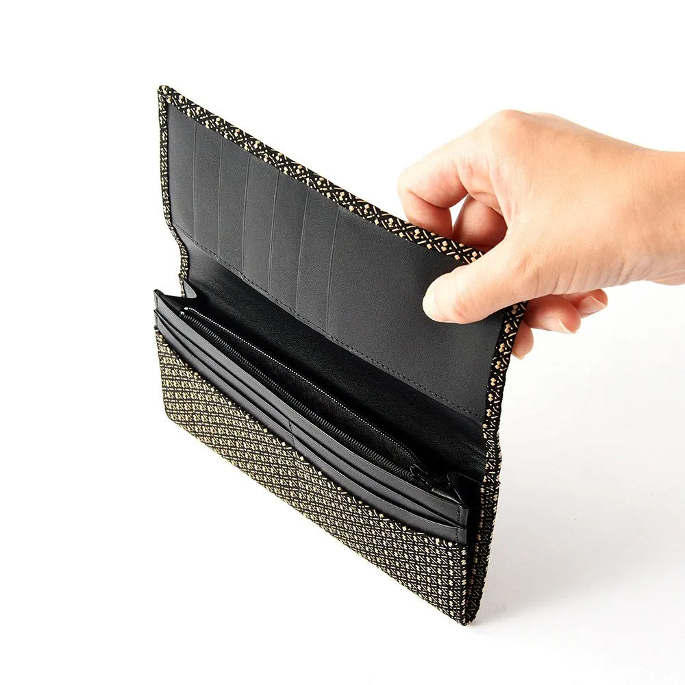 Koshu Inden Japanese Deerskin Leather with Urushi (Japanese Lacquer) Long Wallet - Gourd Pattern / Gray-Black - ,  Made in Japan,  Japanese Leather Wallet