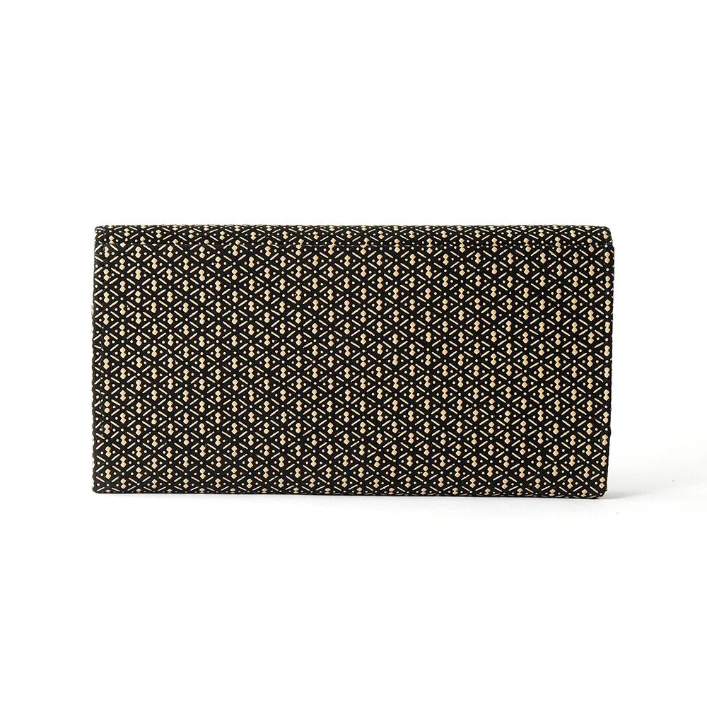 Koshu Inden Japanese Deerskin Leather with Urushi (Japanese Lacquer) Long Wallet - Gourd Pattern / Gray-Black - ,  Made in Japan,  Japanese Leather Wallet