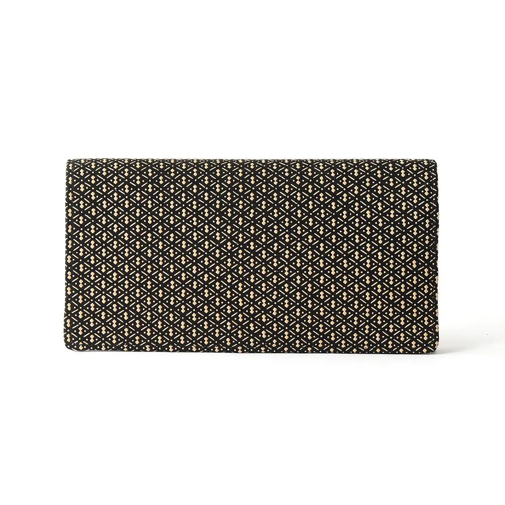 Koshu Inden Japanese Deerskin Leather with Urushi (Japanese Lacquer) Long Wallet - Gourd Pattern / Gray-Black - ,  Made in Japan,  Japanese Leather Wallet