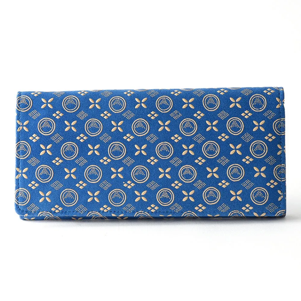 Koshu Inden Japanese Deerskin Leather with Urushi (Japanese Lacquer) Long Wallet - Mt.Fuji pattern / Blue - ,  Made in Japan,  Japanese Leather Wallet