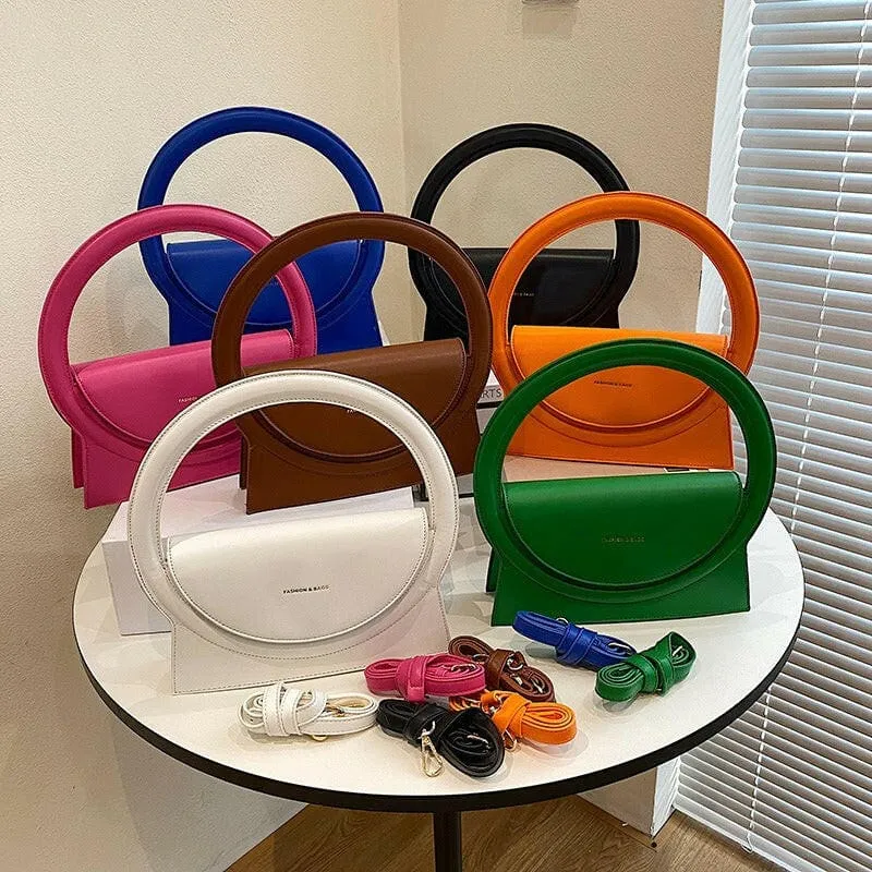 Ladies Circle Handle Designer Handbag Versatile Retro Shoulder Crossbody Bag