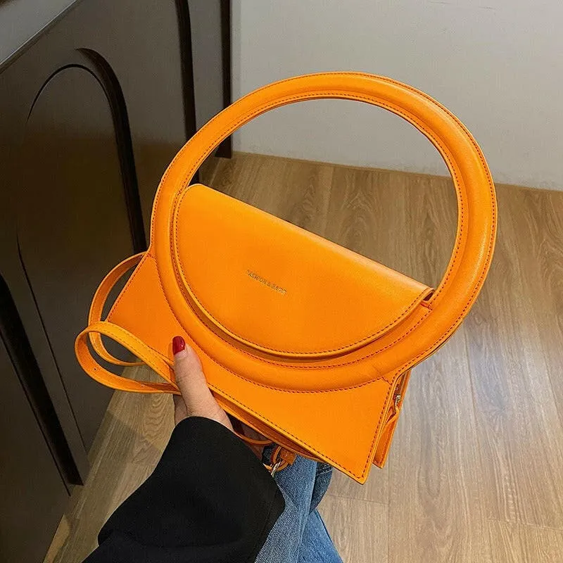 Ladies Circle Handle Designer Handbag Versatile Retro Shoulder Crossbody Bag
