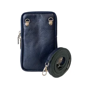 Leather Phone Bag in Navy