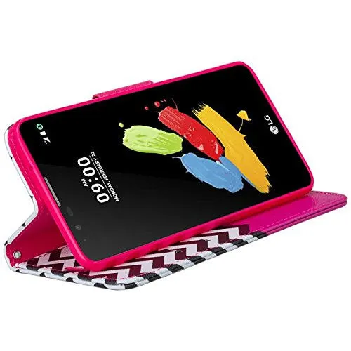 LG K10 / LG Premier LTE Case, Wrist Strap Magnetic Fold[Kickstand] Pu Leather Wallet Case with ID & Credit Card Slots - Hot Pink Anchor