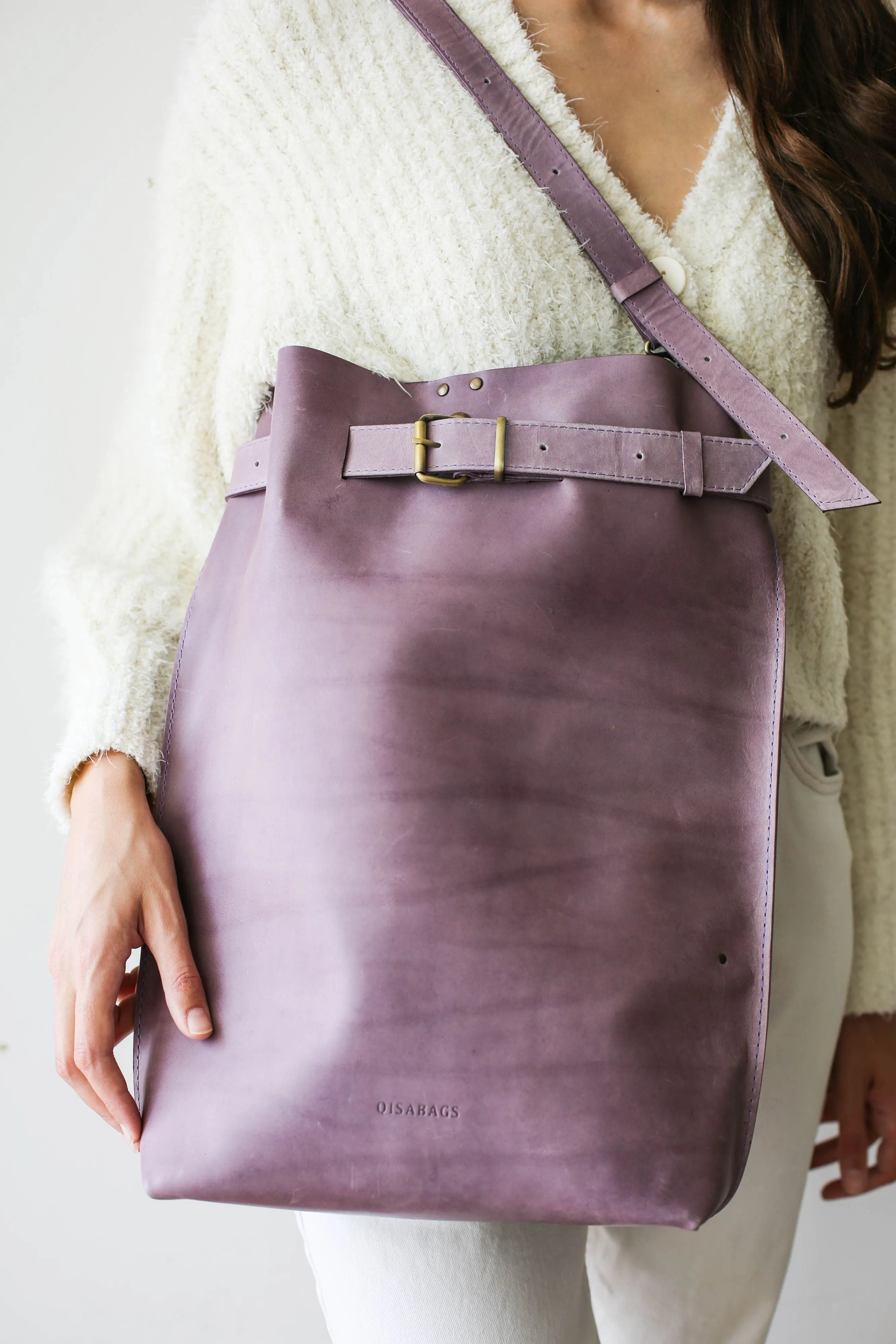 Lilac Large Leather Backpack Purse