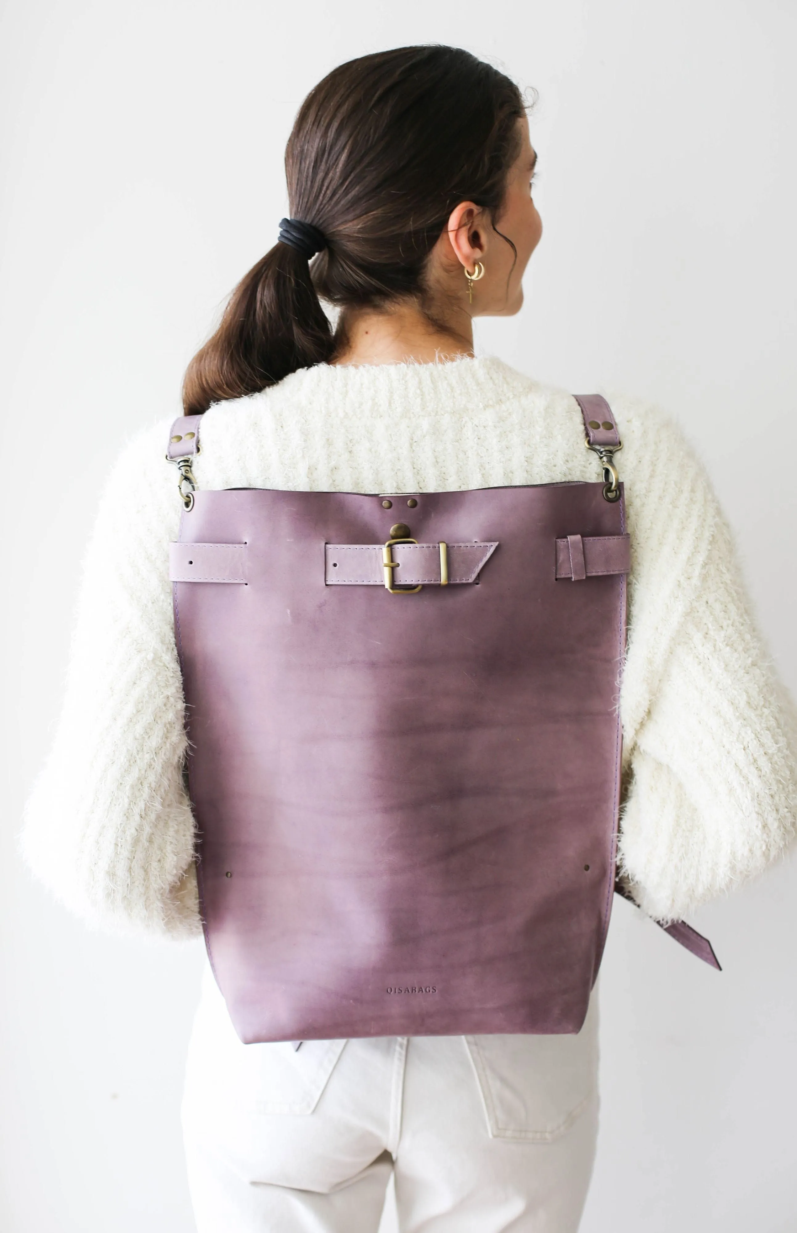 Lilac Large Leather Backpack Purse