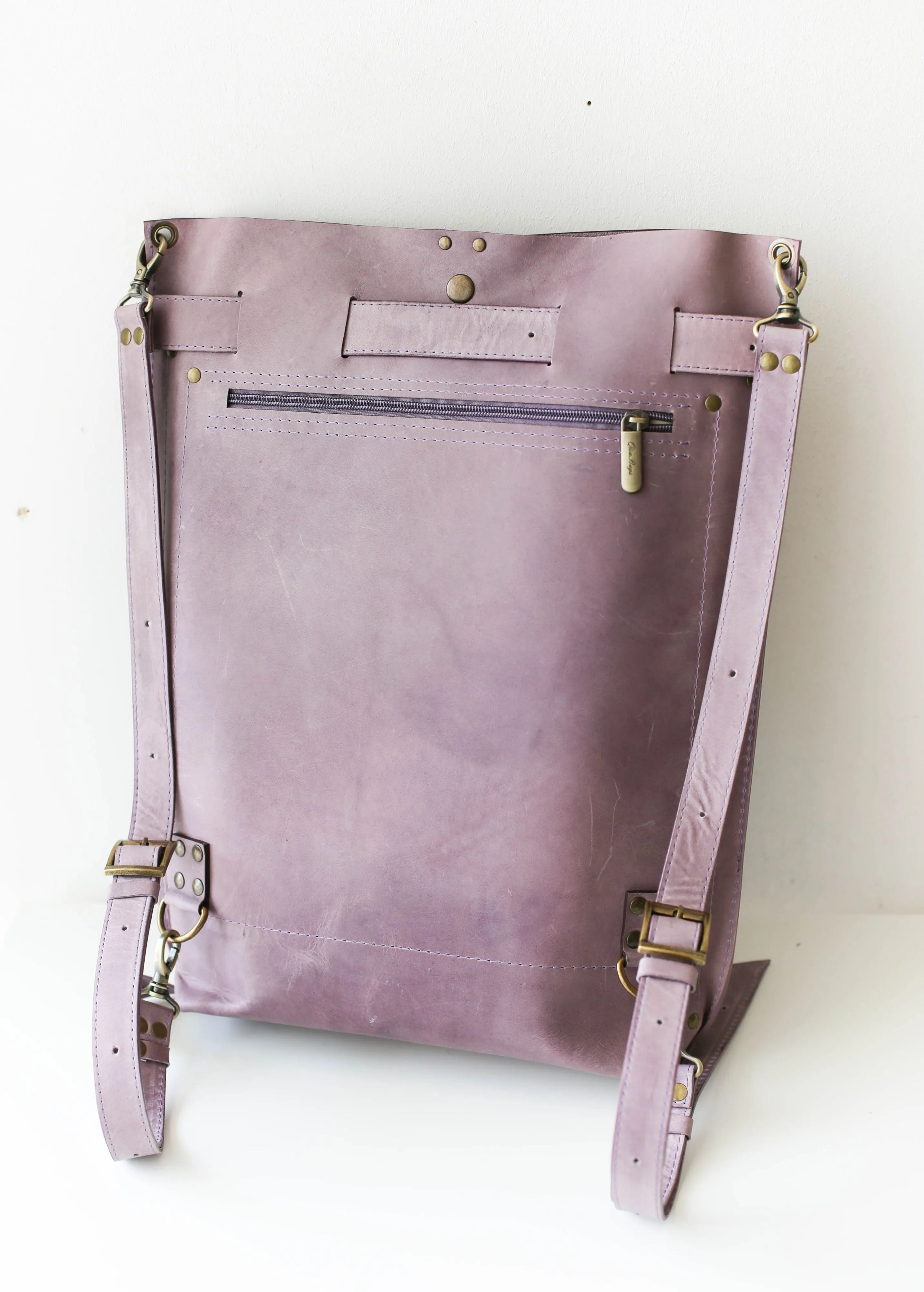 Lilac Large Leather Backpack Purse