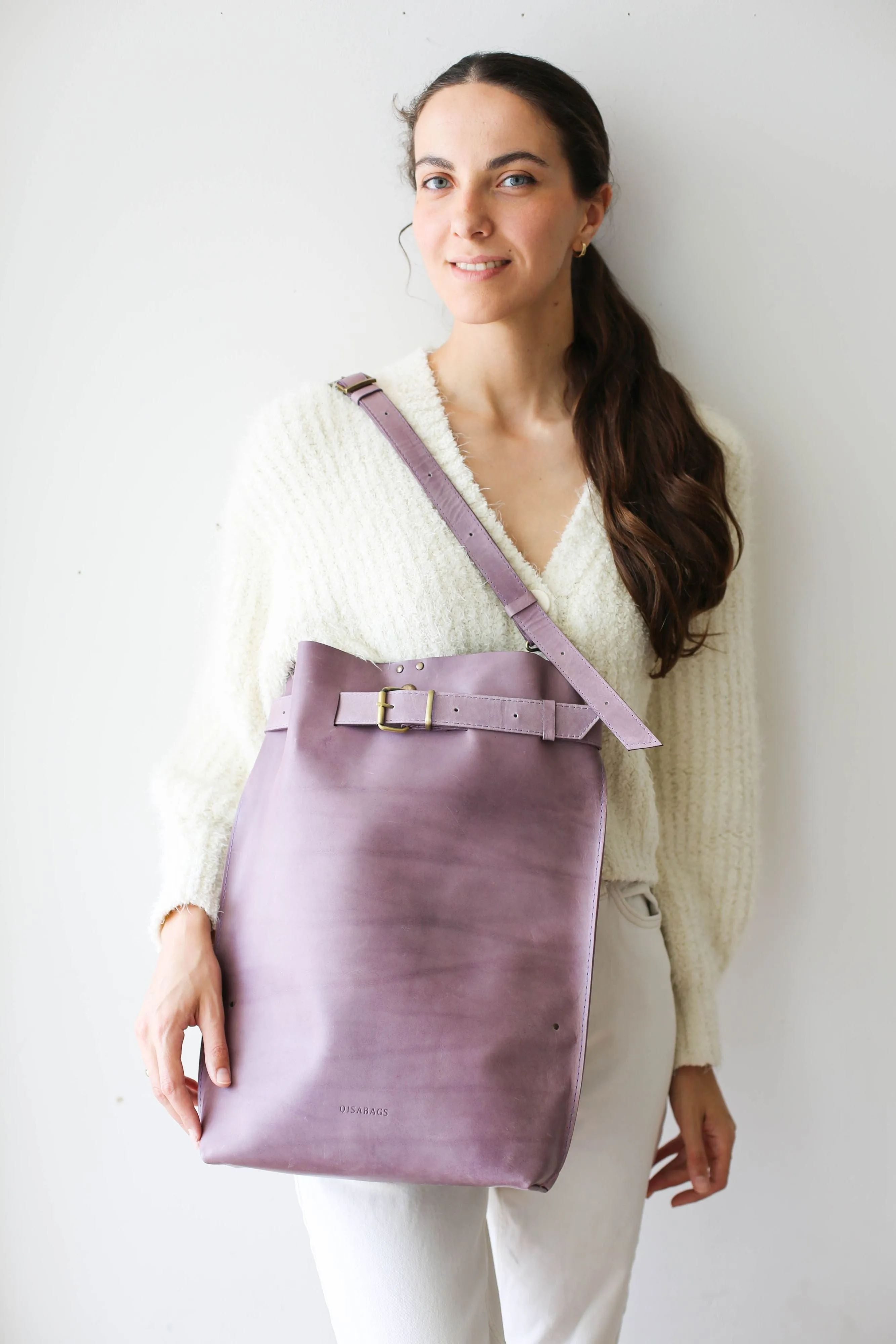 Lilac Large Leather Backpack Purse