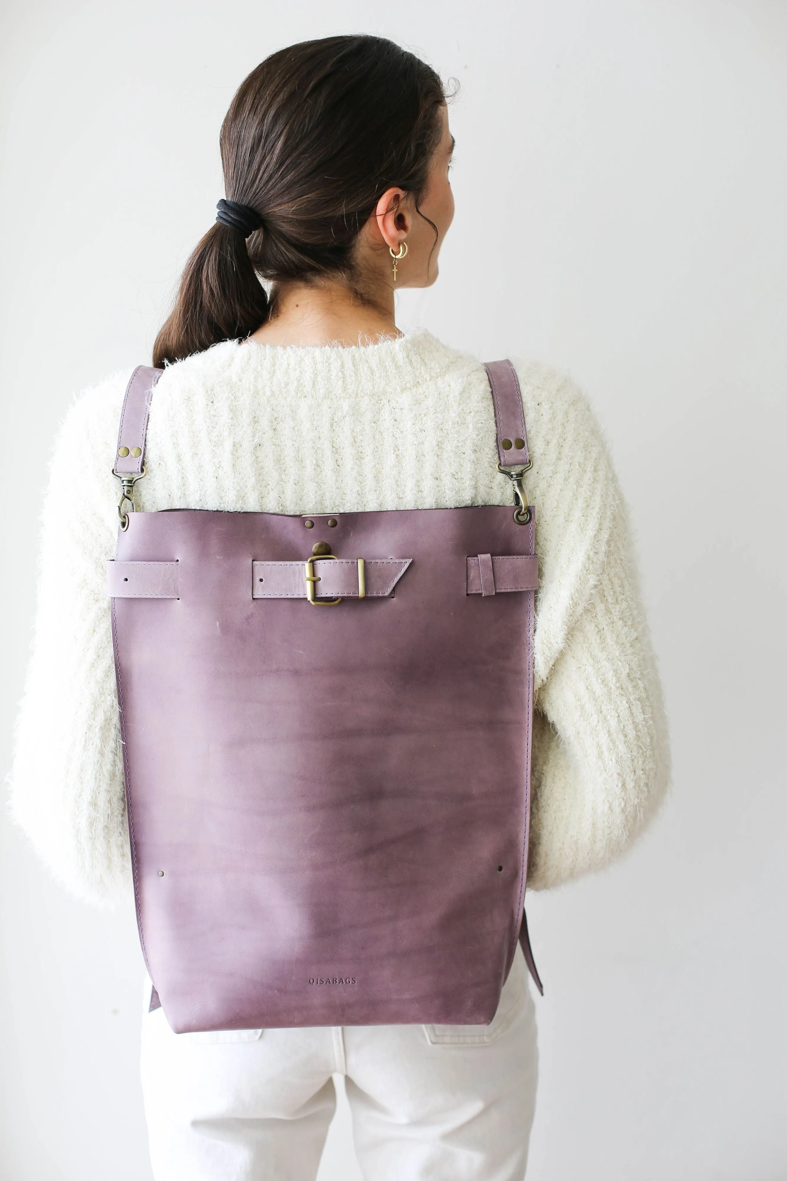 Lilac Large Leather Backpack Purse